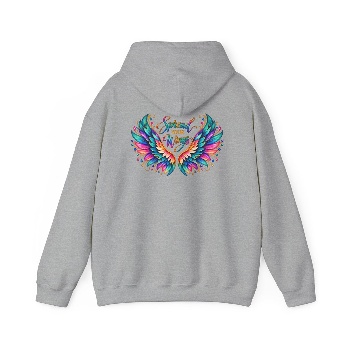Winged Inspiration Hoodie — "Spread Your Wings" Colorful Angel Wings Graphic