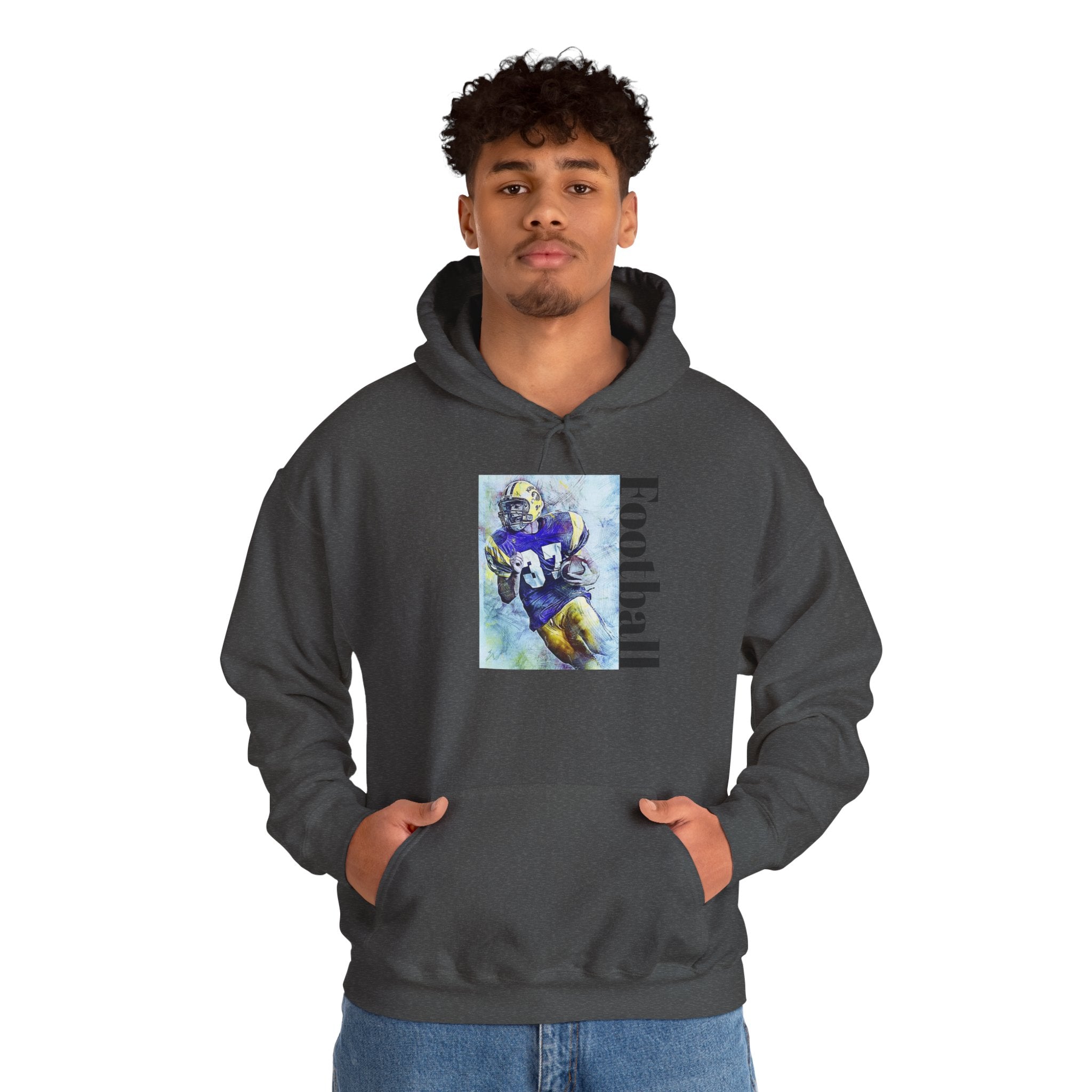 Football Player Watercolor Hoodie – Vintage Gridiron Sports Sweatshirt