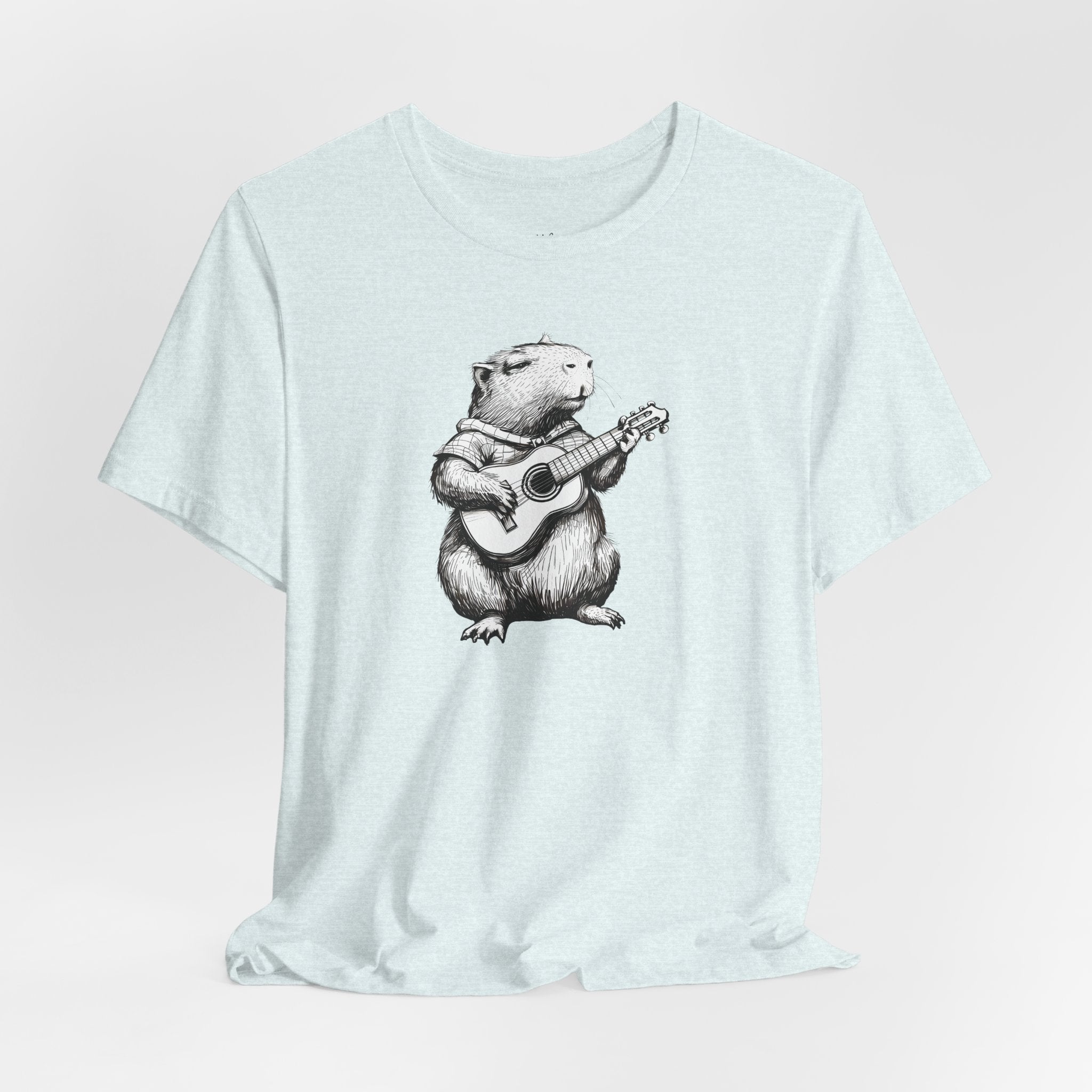 Guitar Playing Capybara Tee — Cute Acoustic Animal Graphic T-Shirt