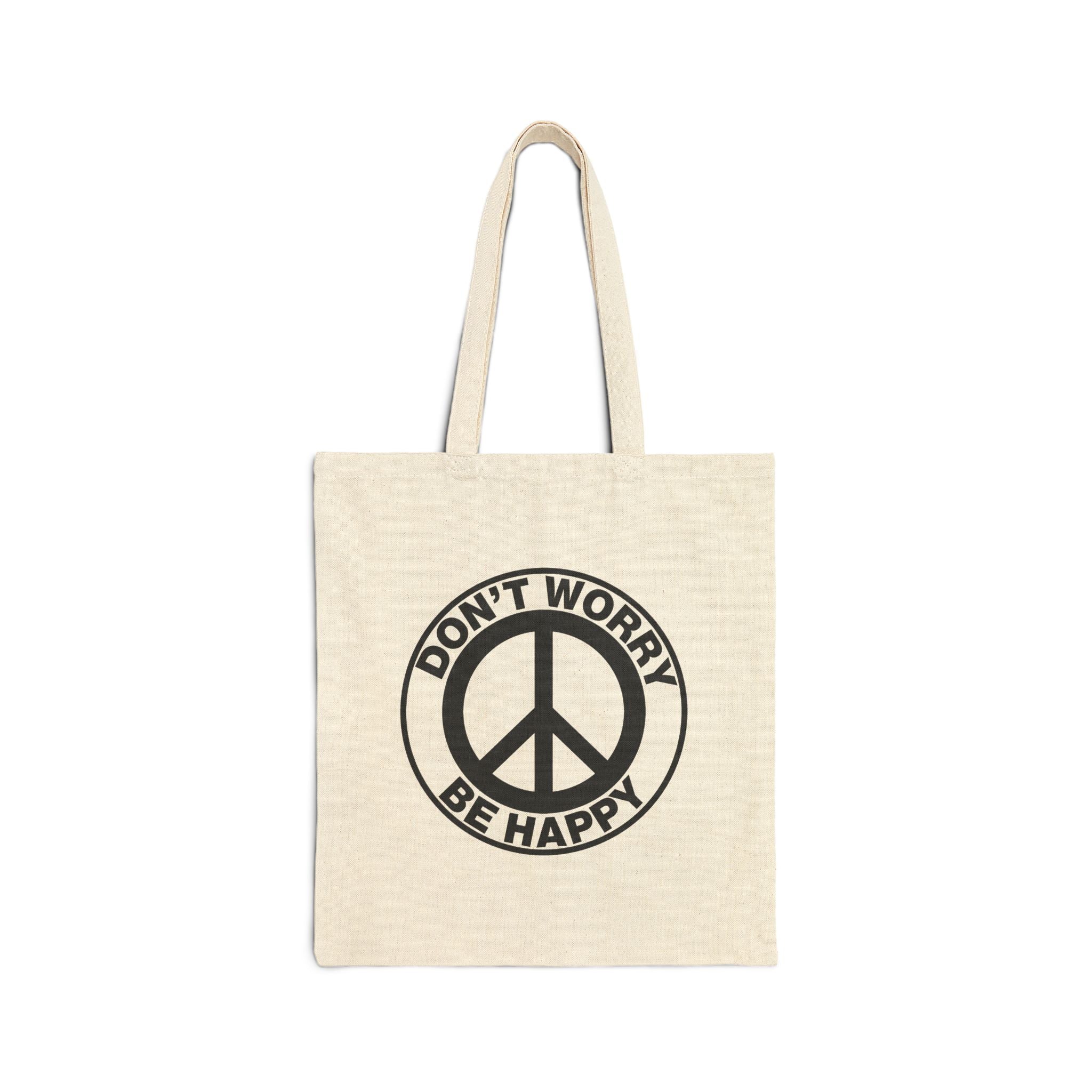 Don't Worry Be Happy Peace Sign Canvas Tote