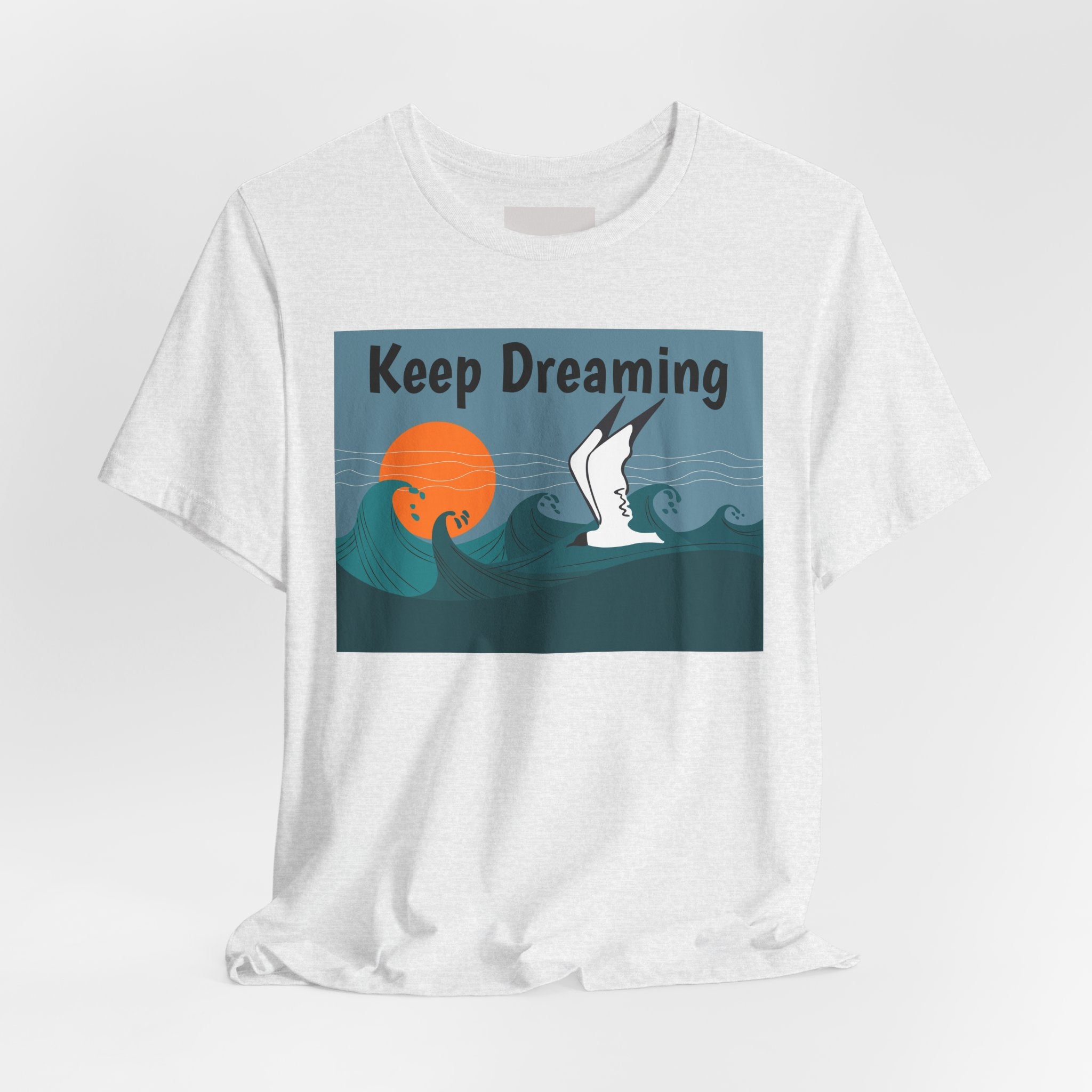 Keep Dreaming Seagull T-Shirt — Sunset Ocean Waves Graphic Tee