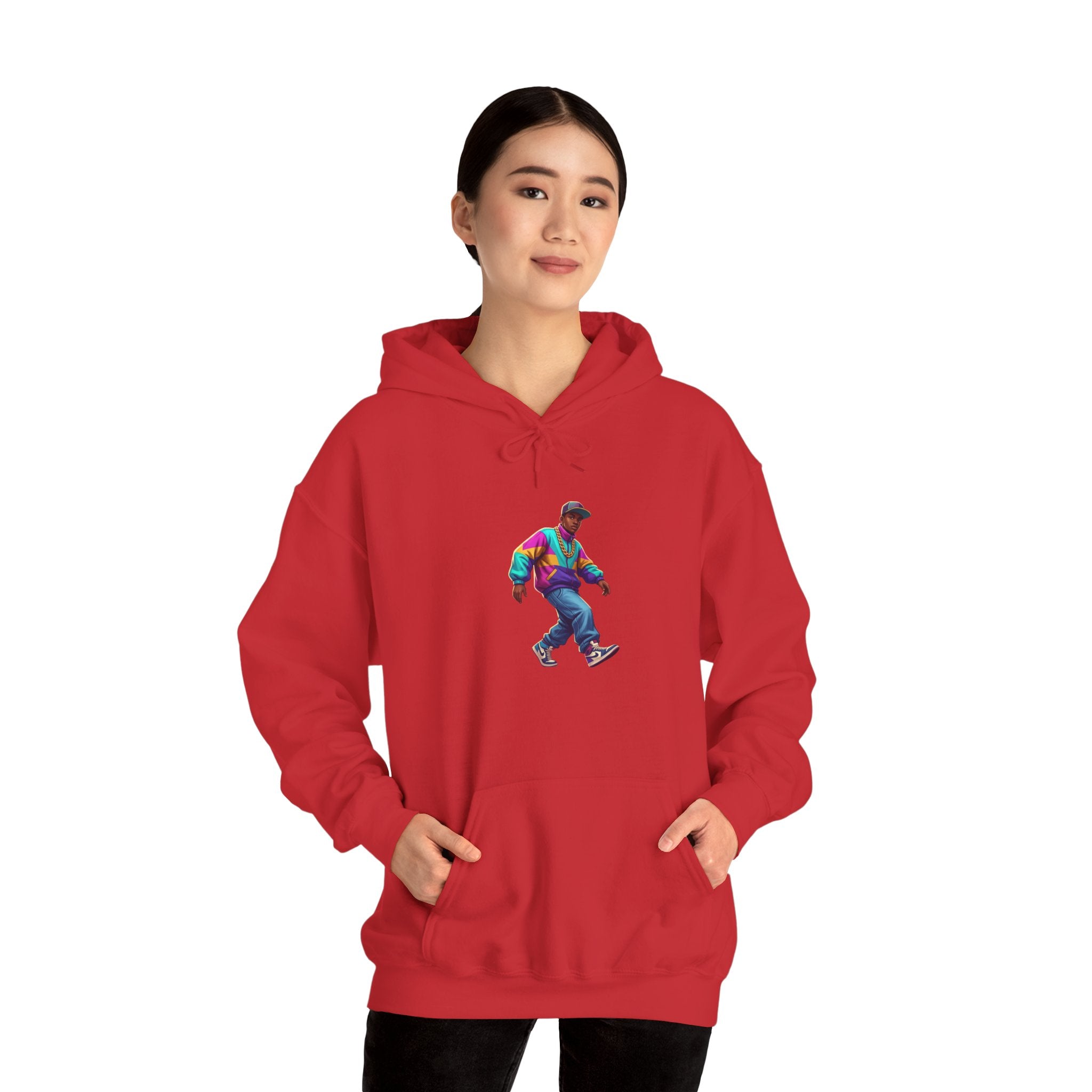 Retro Skateboarder Hoodie — Colorful 90s Skate Crew Pullover