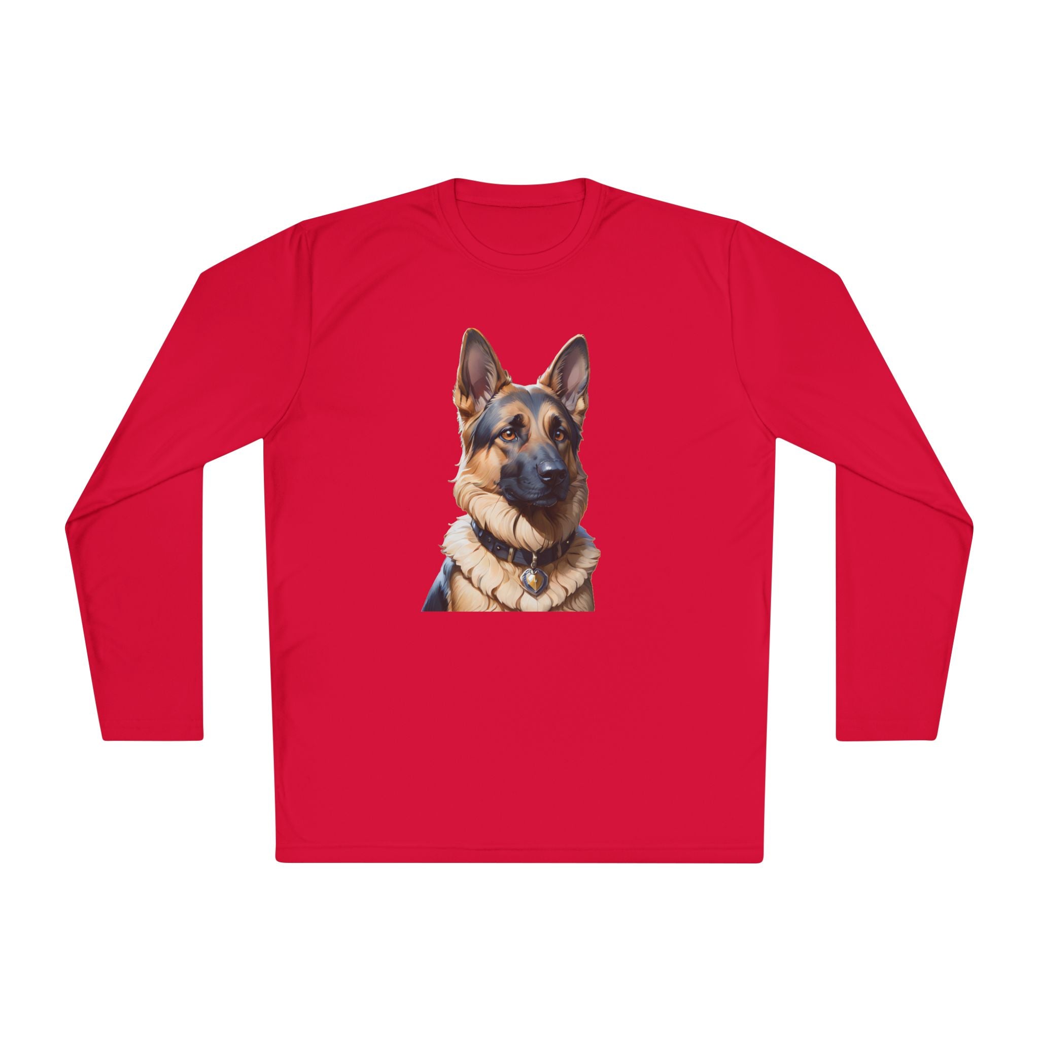 German Shepherd Portrait Long Sleeve Tee — Realistic Dog Face Shirt for Pet Lovers