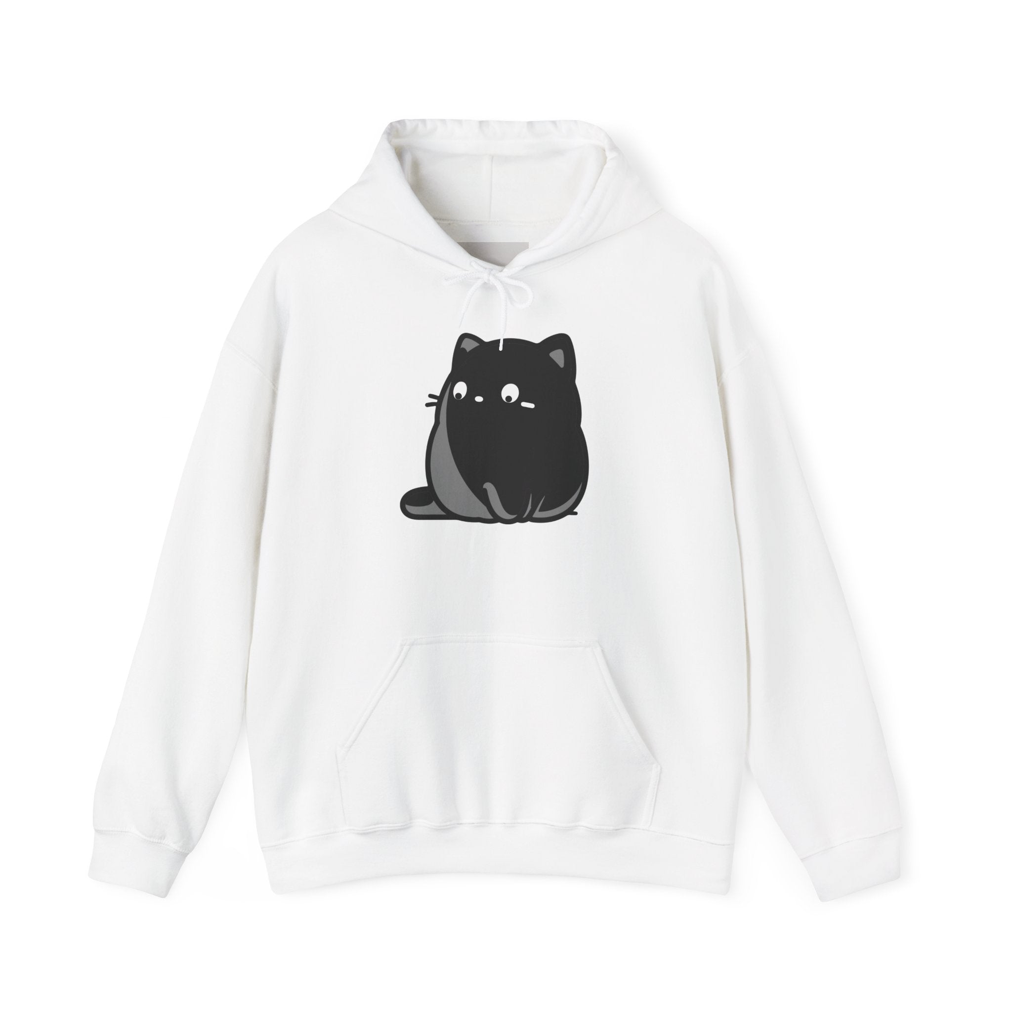 Cute Black Cat Hoodie – Kawaii Chubby Cat Graphic Sweatshirt
