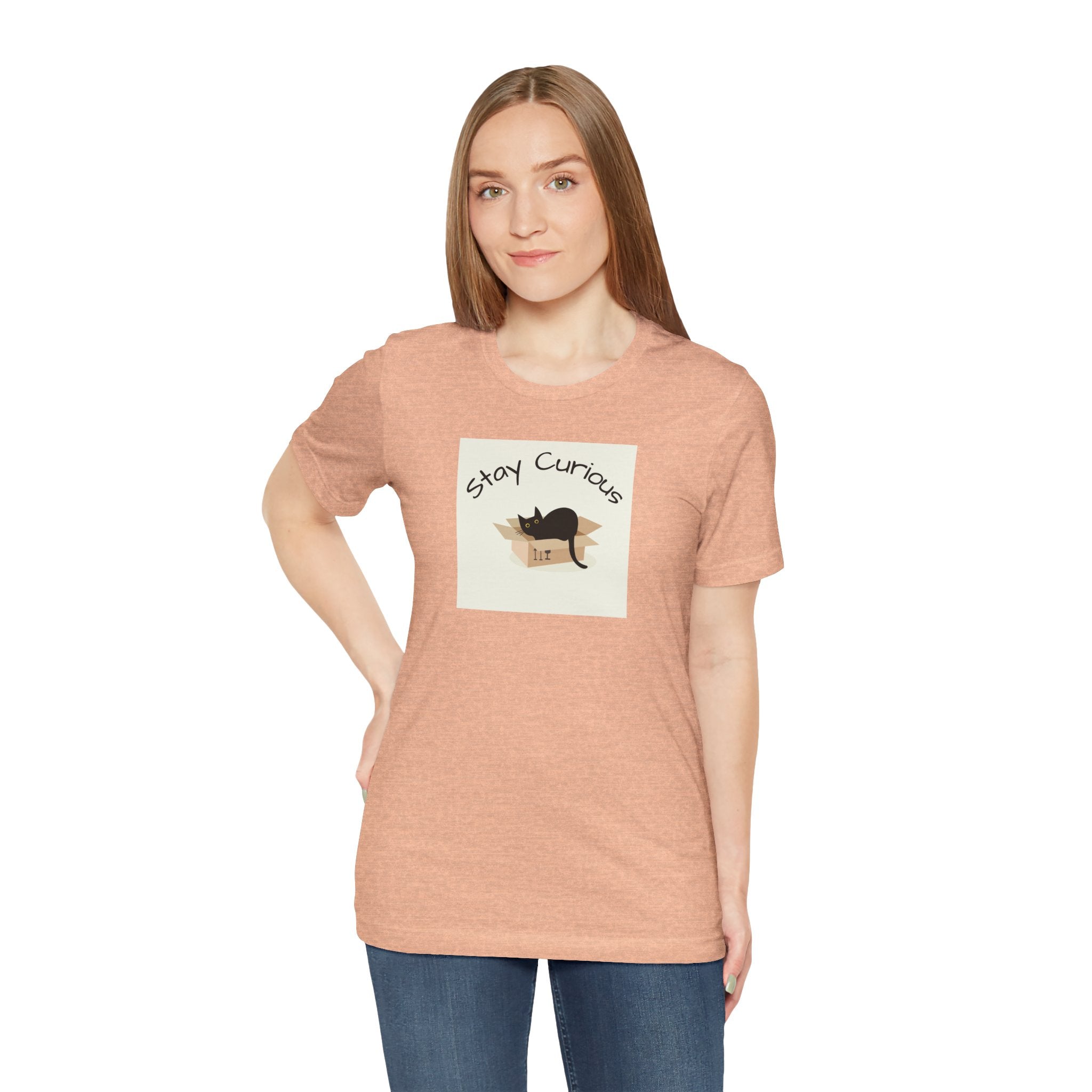Stay Curious Cat T-Shirt — Cute Black Cat in Box Graphic Tee