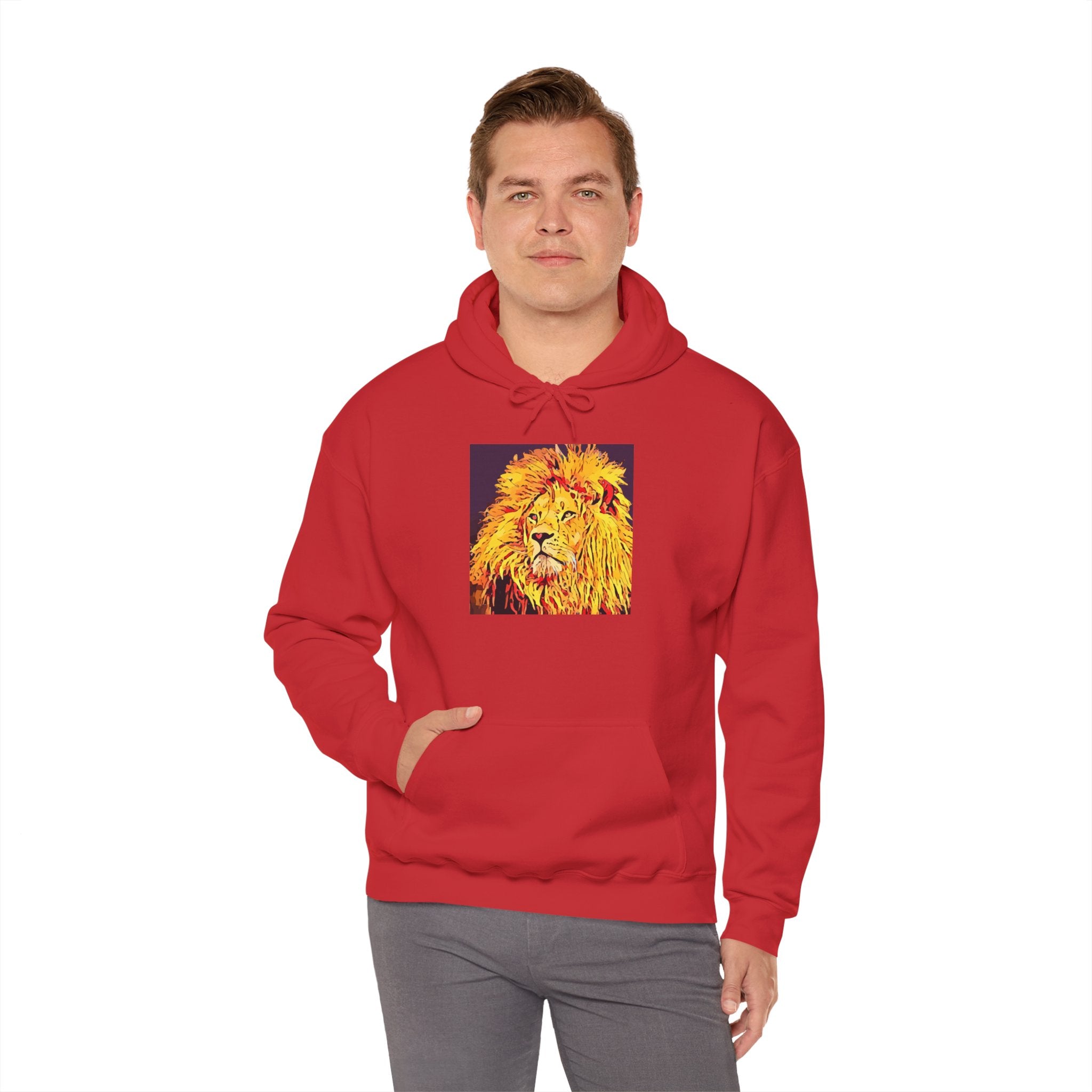 Lion Portrait Hoodie — Vibrant Yellow Pop-Art Lion Design