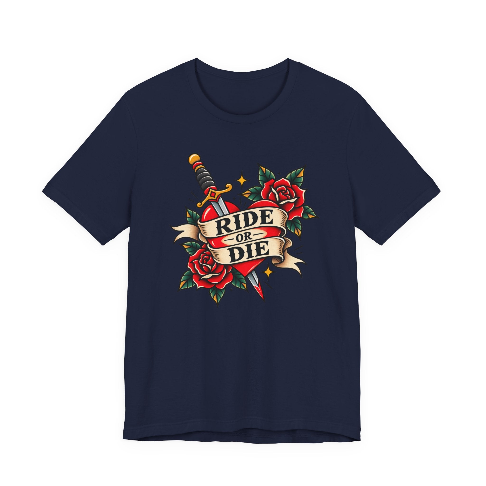 Ride or Die Tattoo Tee — Vintage Dagger & Roses Graphic T-Shirt