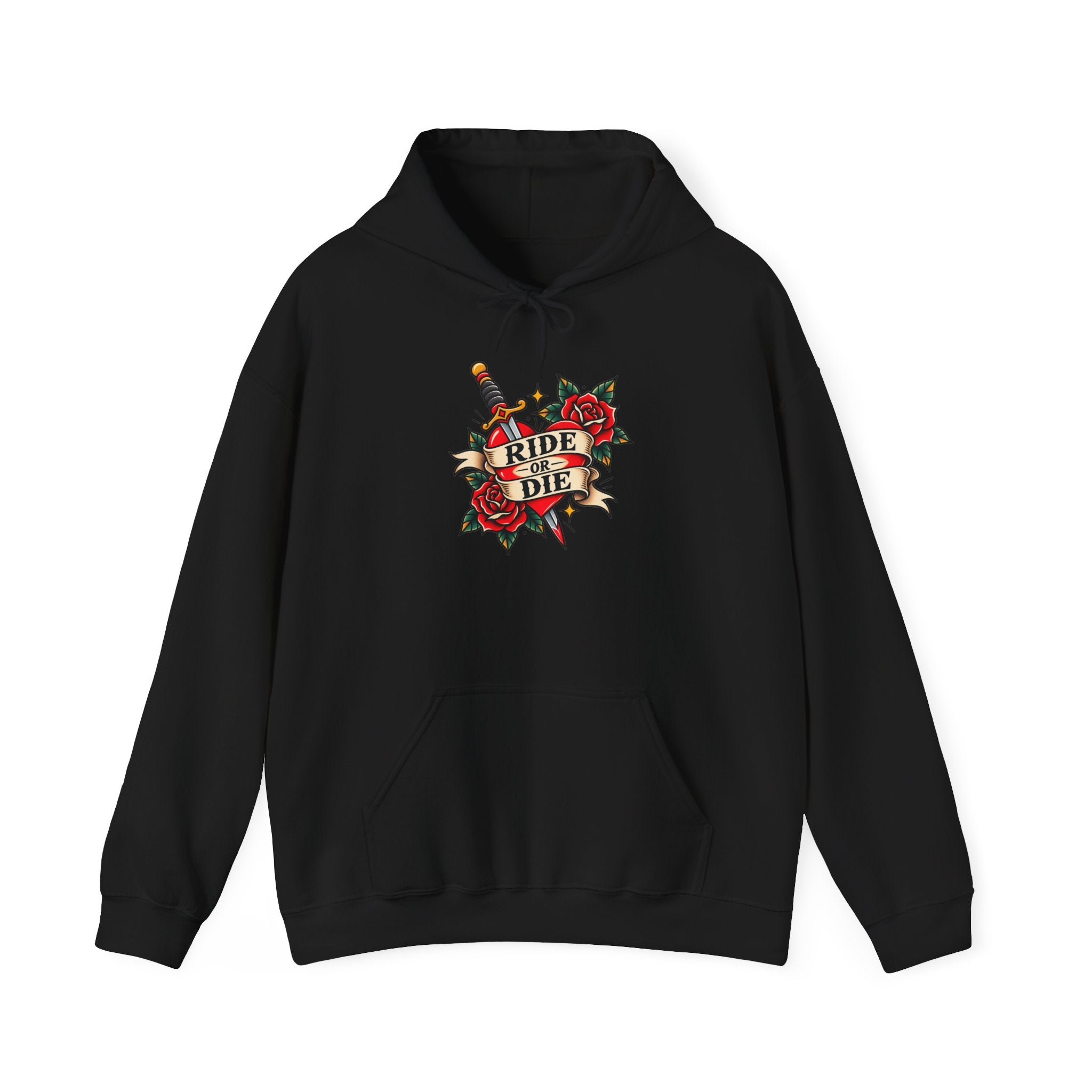 Ride or Die Rose Dagger Hoodie – Retro Tattoo Graphic Pullover