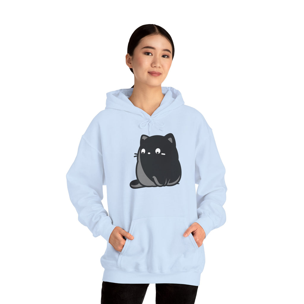 Cute Black Cat Hoodie – Kawaii Chubby Cat Graphic Sweatshirt