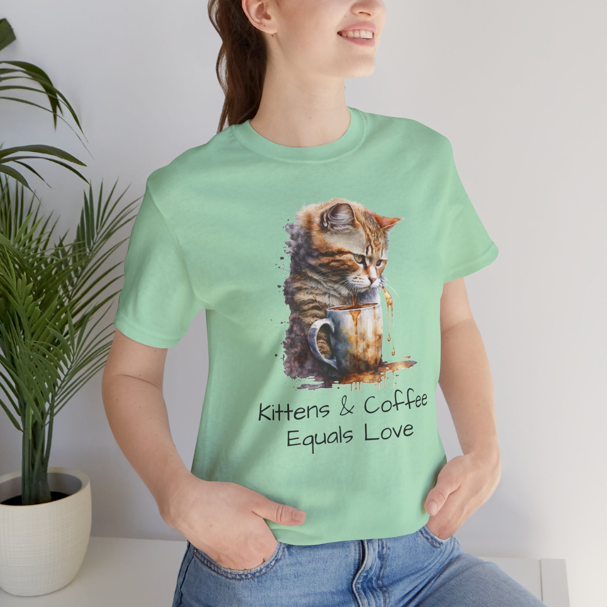 Cat & Coffee T-Shirt — "Kittens & Coffee Equals Love" Cute Cat Graphic Tee
