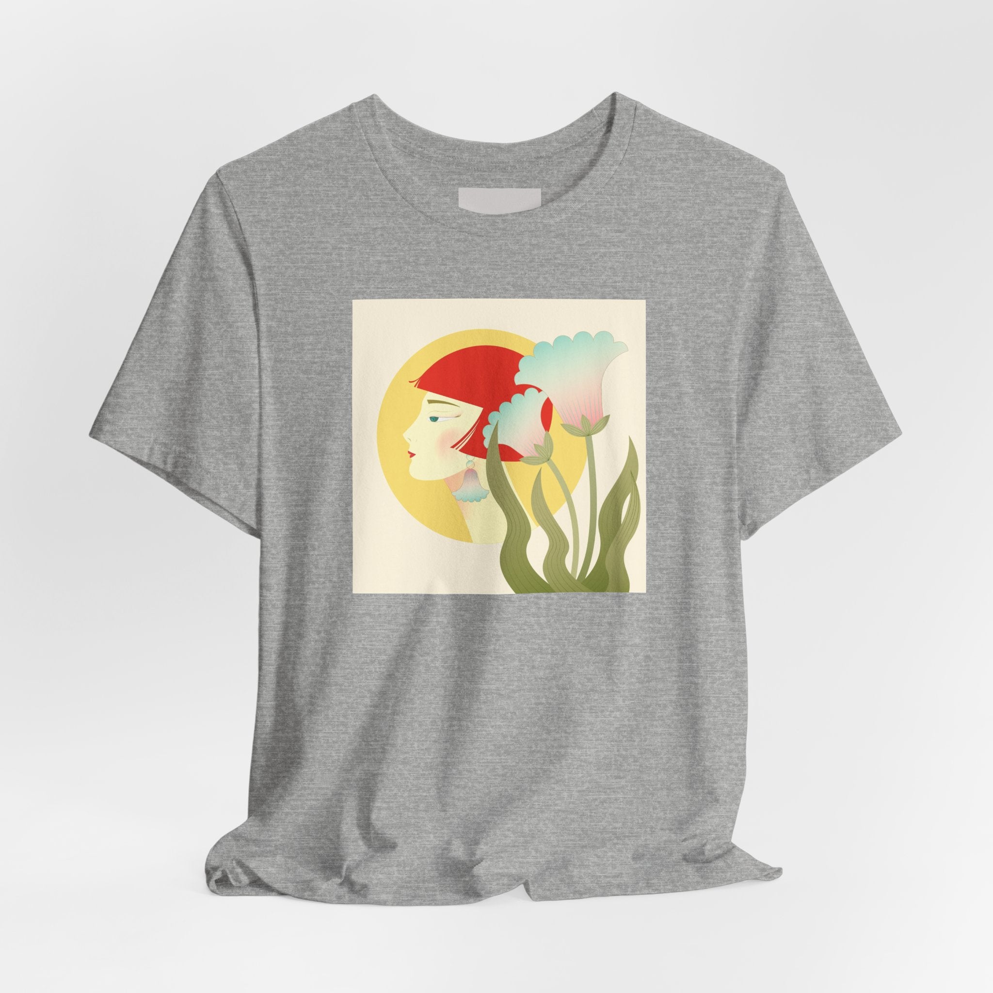 Floral Maiden Graphic Tee — Retro Woman & Tulips Art Shirt