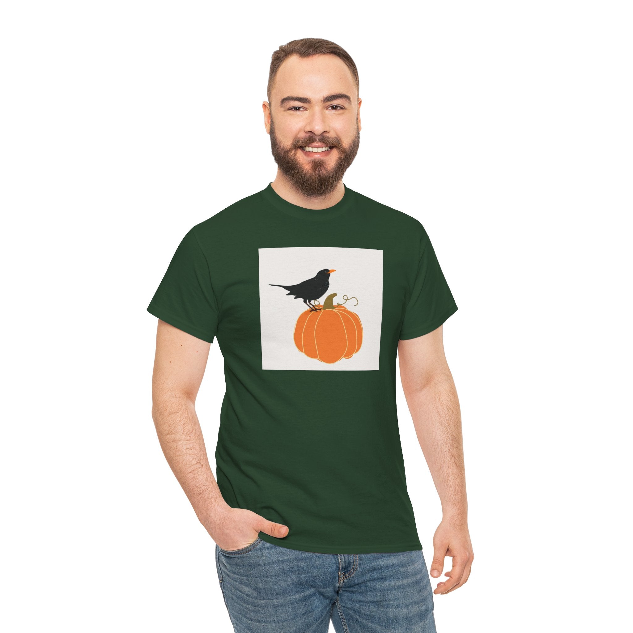 Pumpkin & Crow Tee — Autumn Halloween Graphic T-Shirt