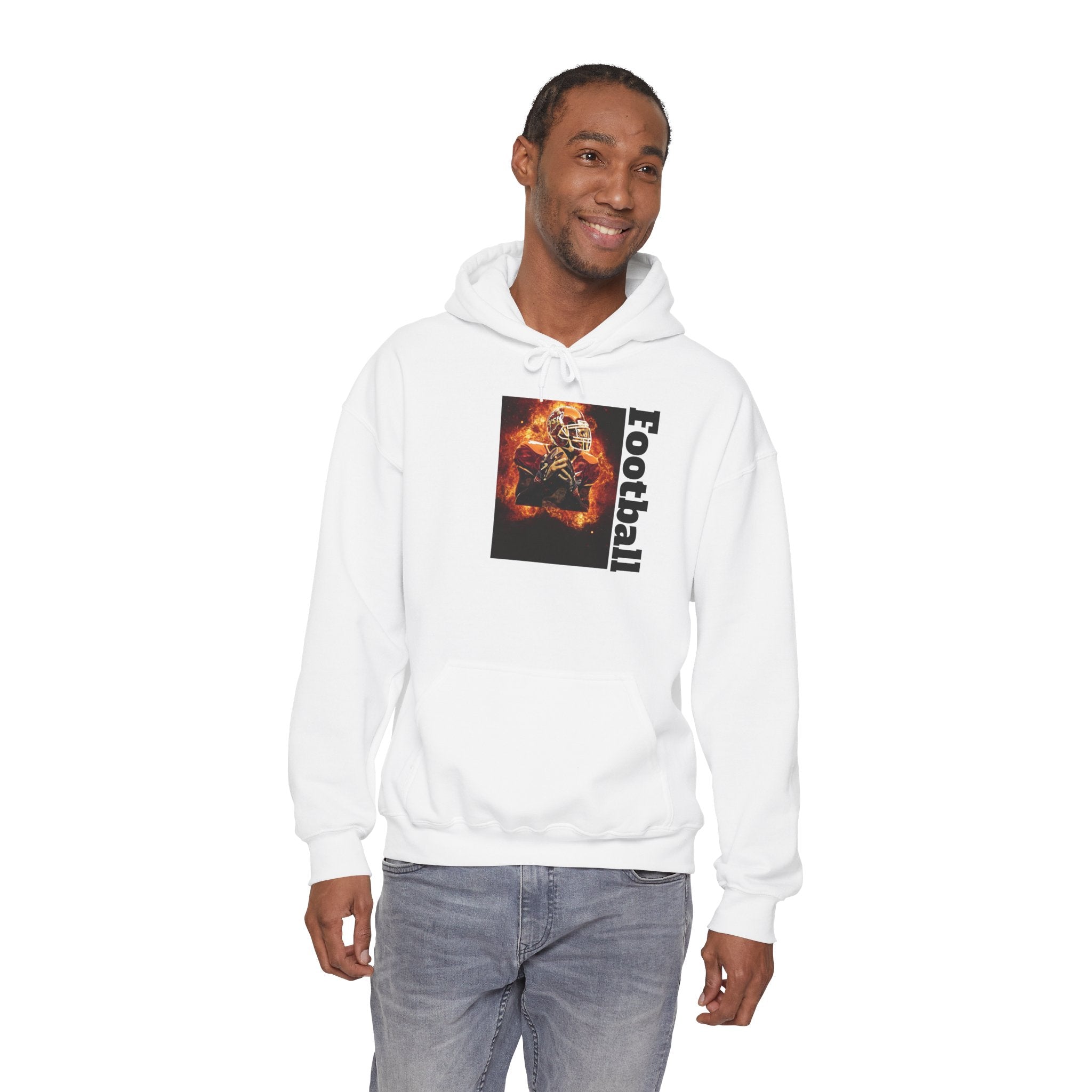 Football Flames Hoodie — Fiery Helmet Graphic Hooded Sweatshirt