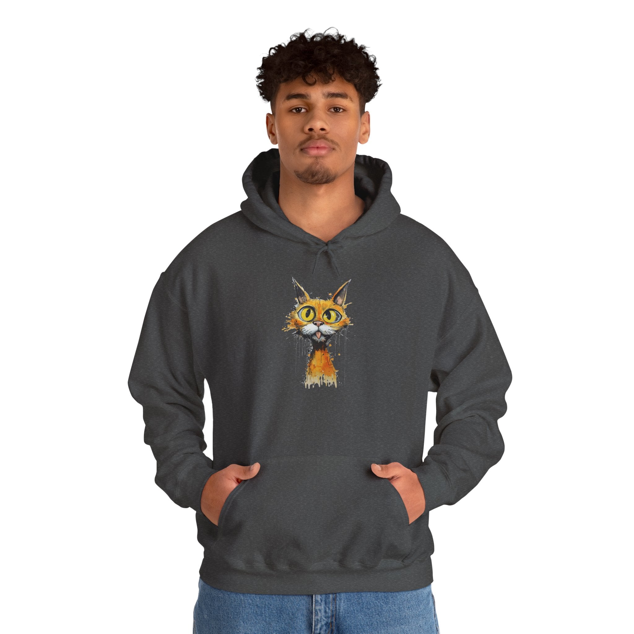 Cat Portrait Hoodie — Whimsical Watercolor Yellow-Eyed Cat Graphic