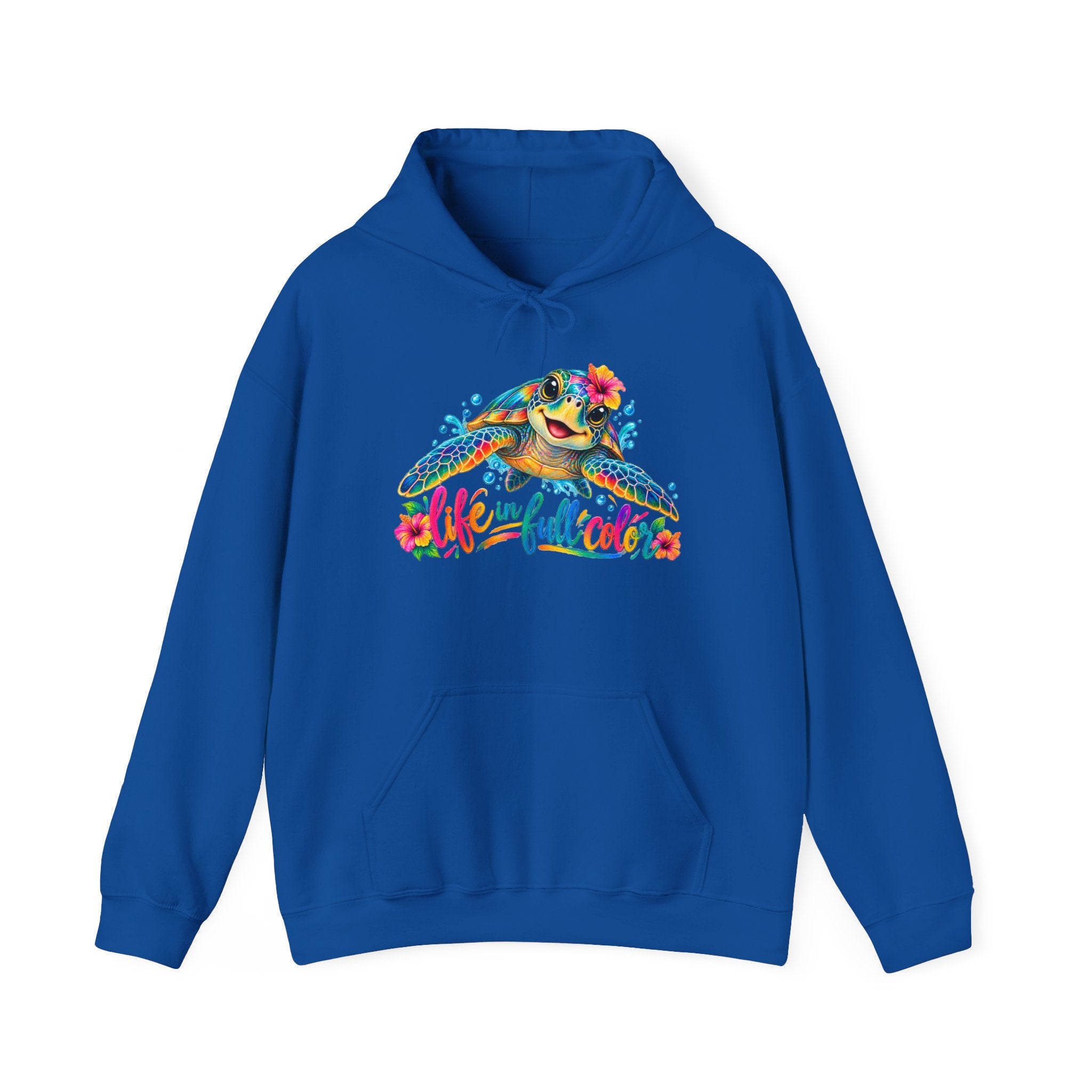 Sea Turtle Floral Hoodie – “Life Is Full Color” Tropical Graphic Sweatshirt