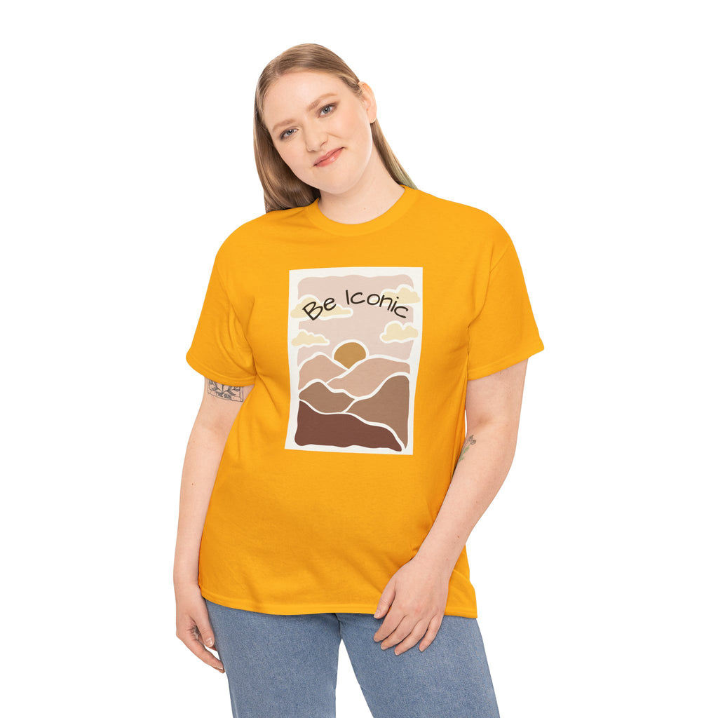 Be Iconic Tee — Retro Sunset Mountain Graphic T‑Shirt