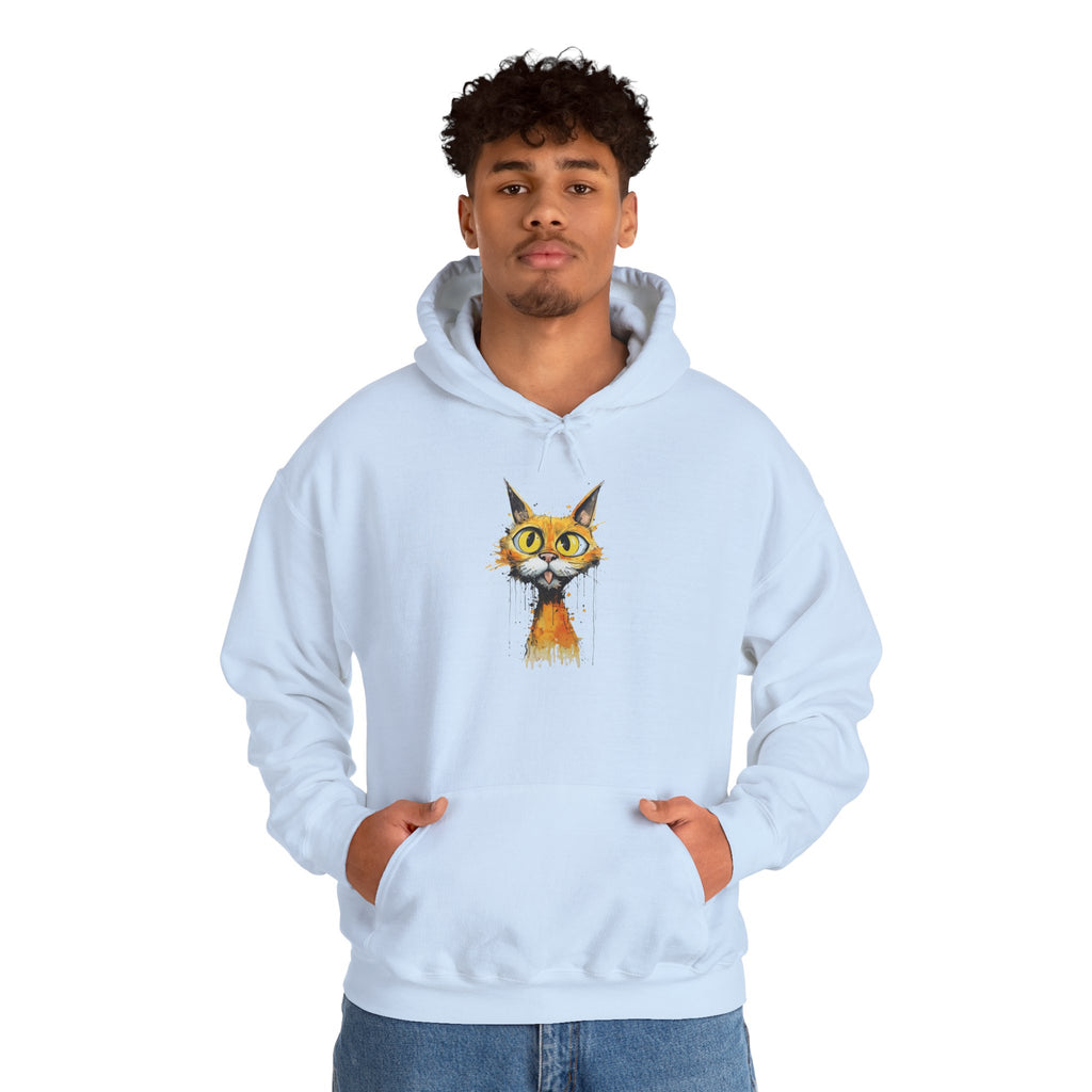 Cat Portrait Hoodie — Whimsical Watercolor Yellow-Eyed Cat Graphic