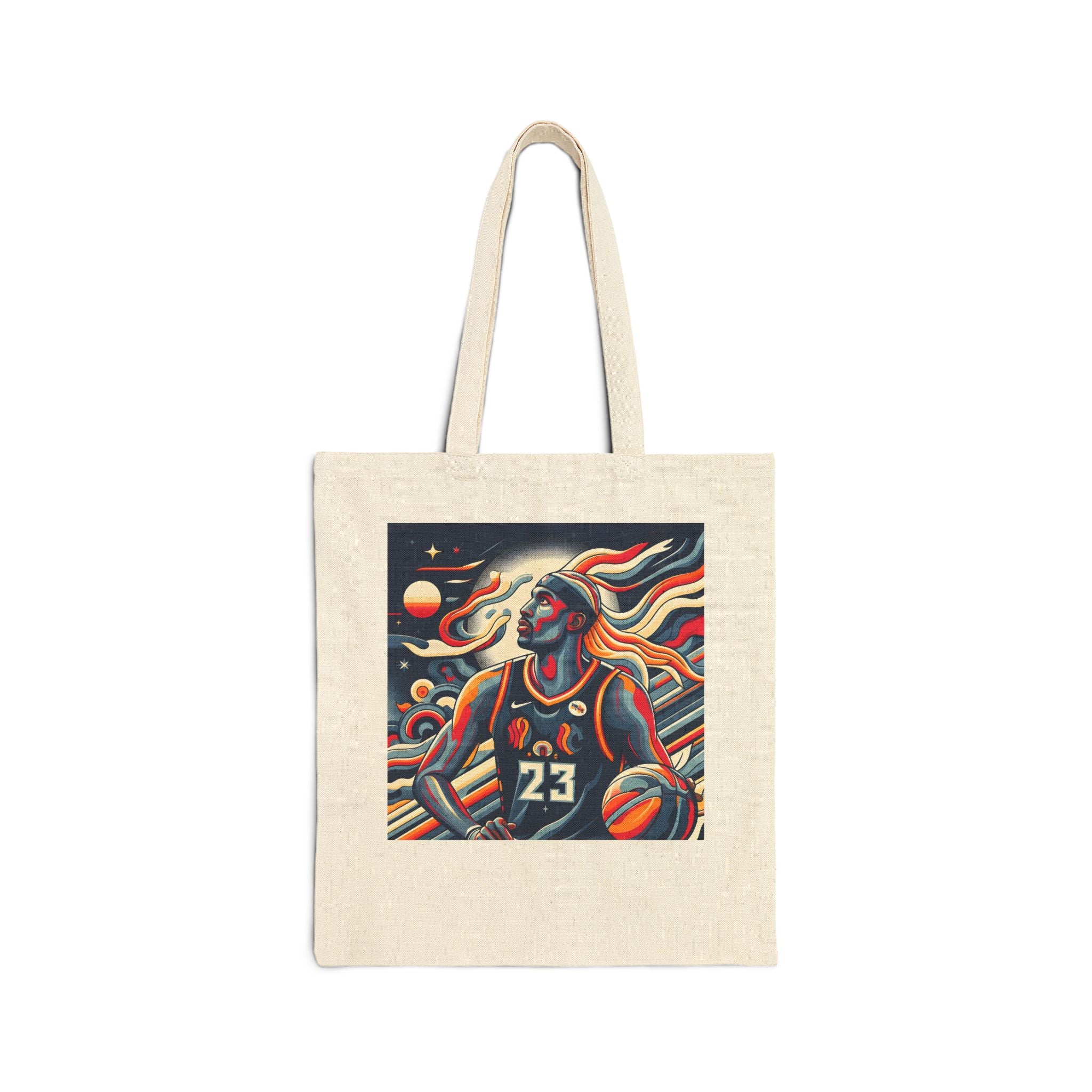 Basketball Player Art Tote Bag — Retro Cosmic Court Canvas Tote