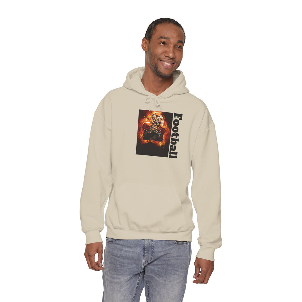 Football Flames Hoodie — Fiery Helmet Graphic Hooded Sweatshirt