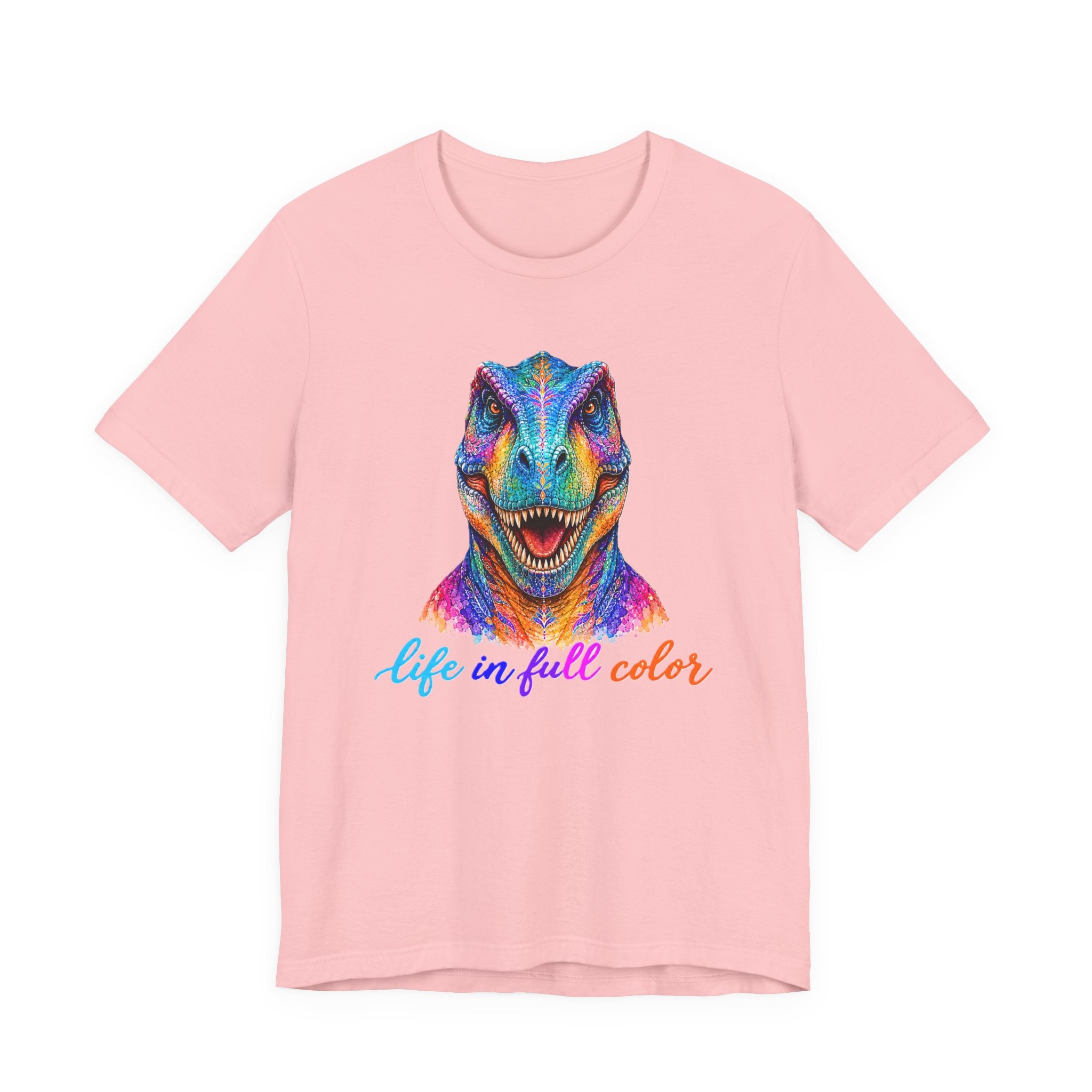 Colorful Raptor Tee – "Life in Full Color" Dinosaur Graphic Shirt