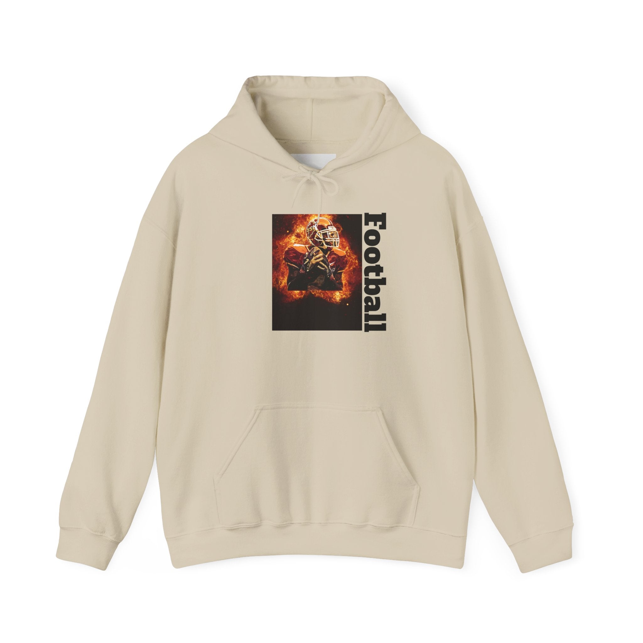 Football Flames Hoodie — Fiery Helmet Graphic Hooded Sweatshirt