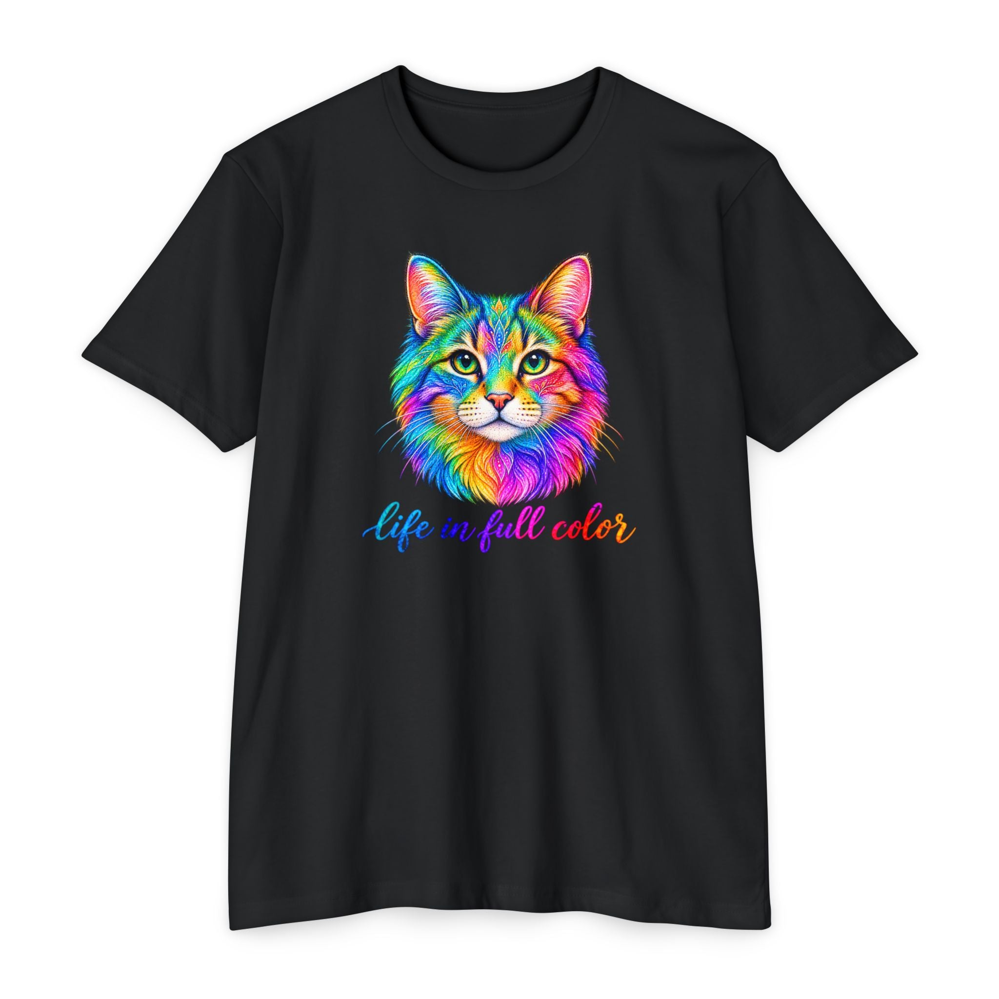 Colorful Cat T-Shirt — "Life in Full Color" Vibrant Rainbow Kitty Tee
