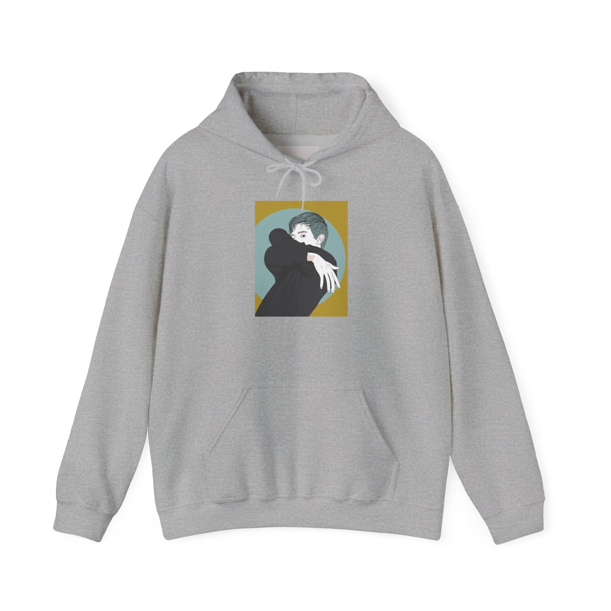 Minimalist Embrace Hoodie — Retro Couple Illustration Pullover