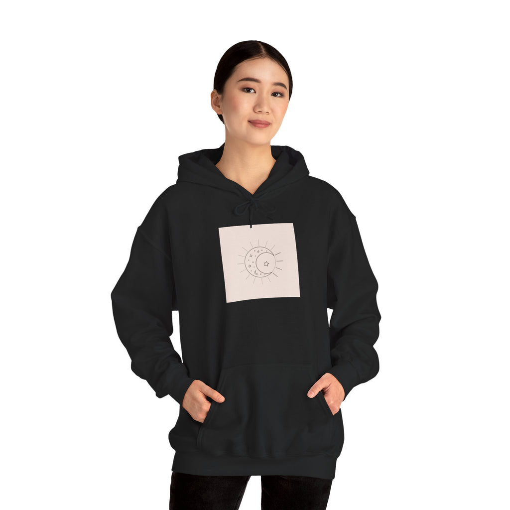 Celestial Moon & Sun Hoodie — Minimal Boho Spiritual Graphic Sweatshirt