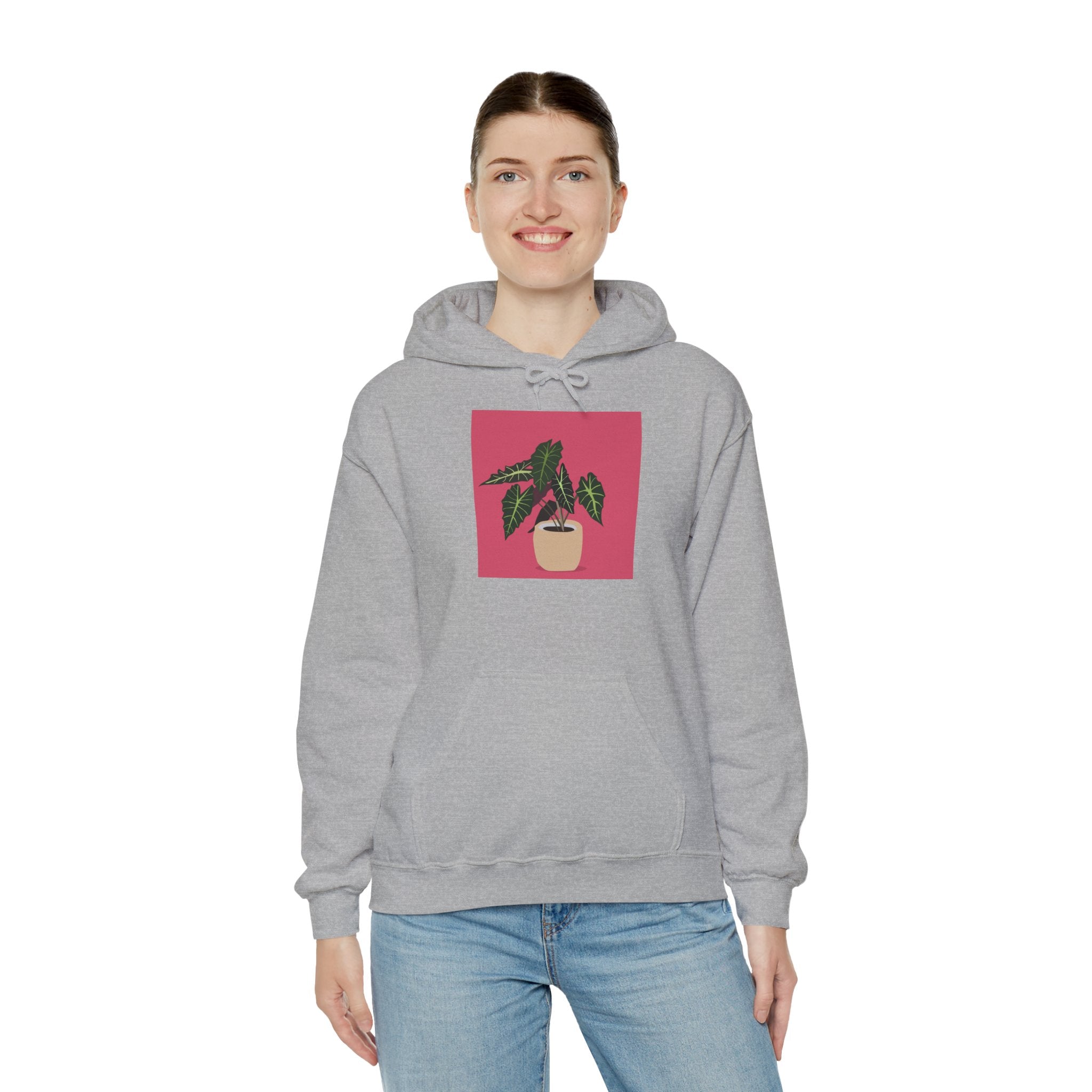 Potted Plant Hoodie – Pink Square Calathea Graphic Sweatshirt