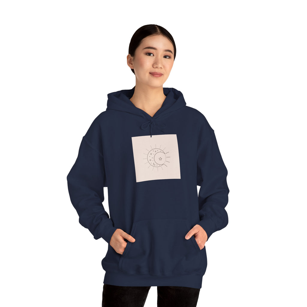 Celestial Moon & Sun Hoodie — Minimal Boho Spiritual Graphic Sweatshirt