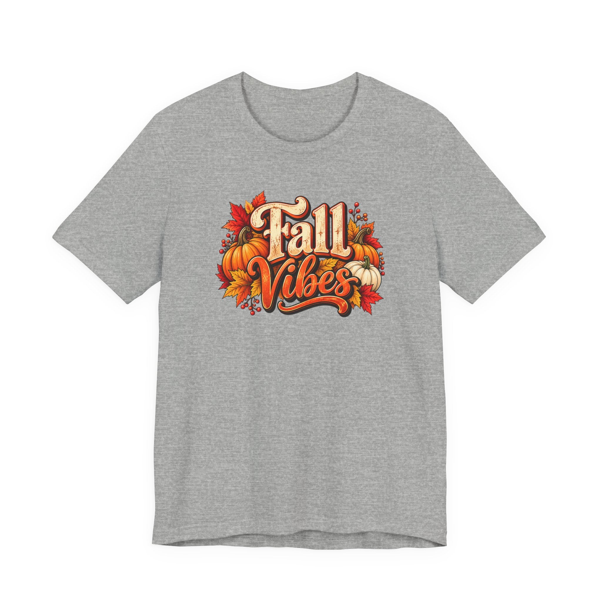 Fall Vibes T-Shirt — Autumn Leaves & Pumpkin Graphic Tee