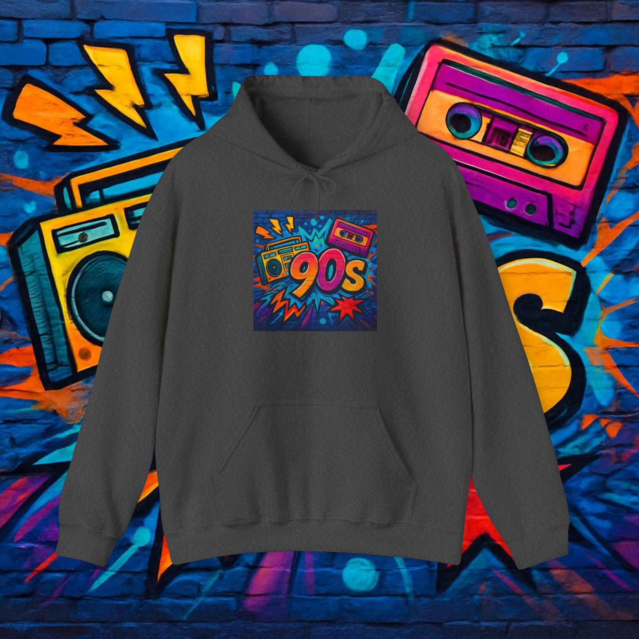 90s Retro Hoodie – Vintage Cassette Boombox Graphic Pullover