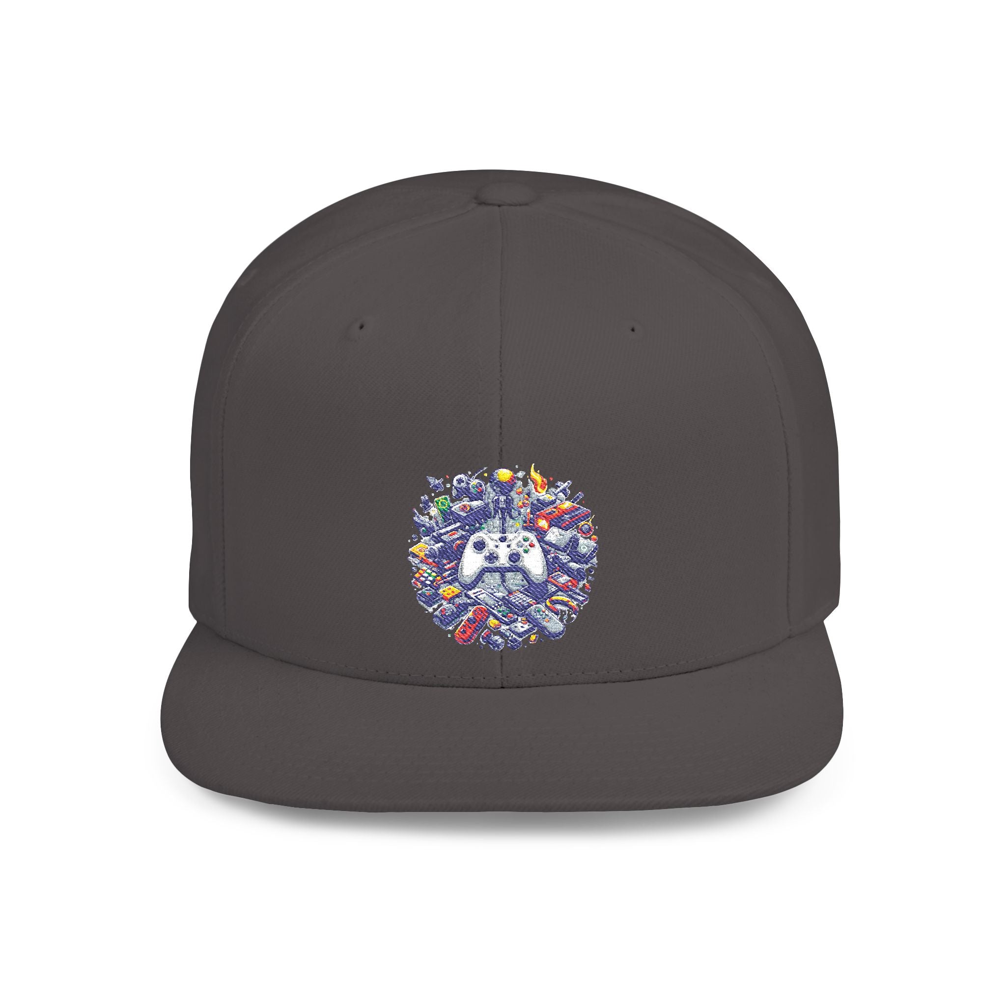 Minimalist Embroidered Flat Bill Snapback — Vintage Streetwear Cap (Abstract Gamer)