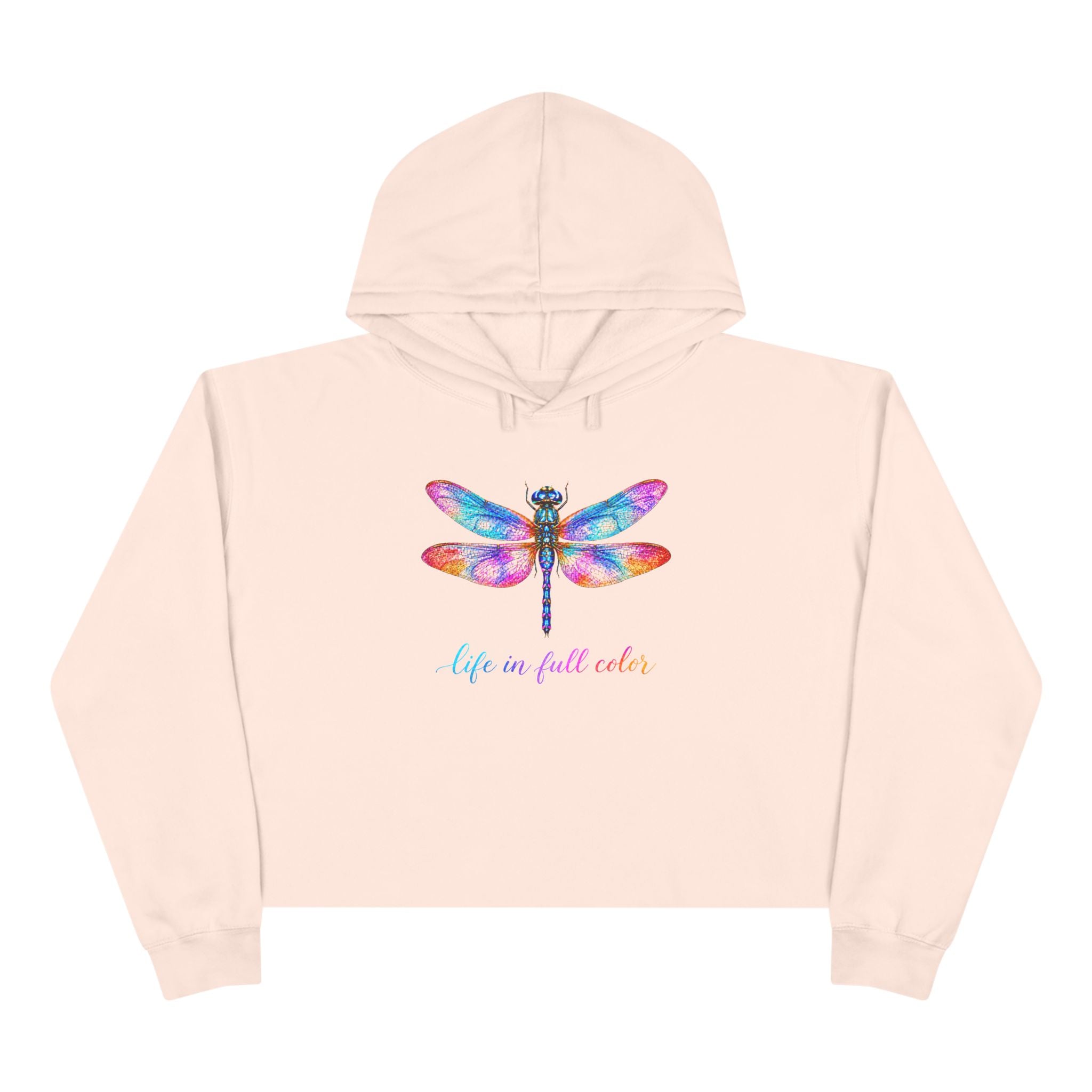 Colorful Dragonfly Crop Hoodie — "Life in Full Color" Graphic