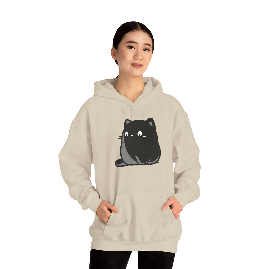 Cute Black Cat Hoodie – Kawaii Chubby Cat Graphic Sweatshirt