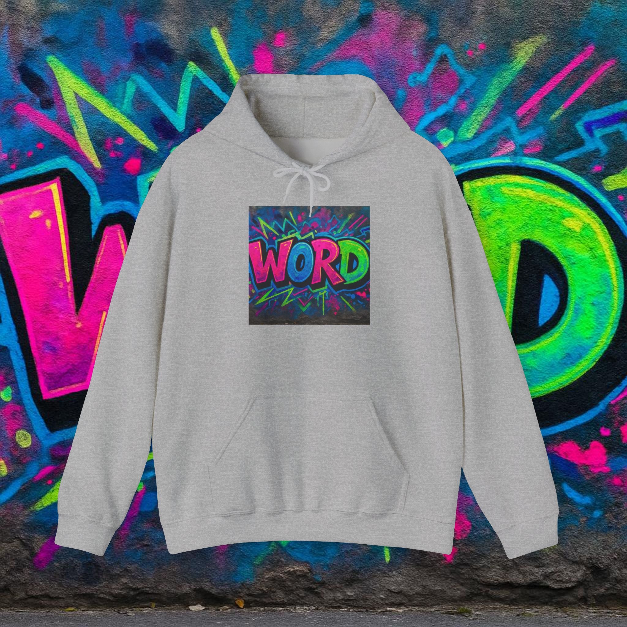 Graffiti 'WORD' Hoodie — Neon Street Art Pullover