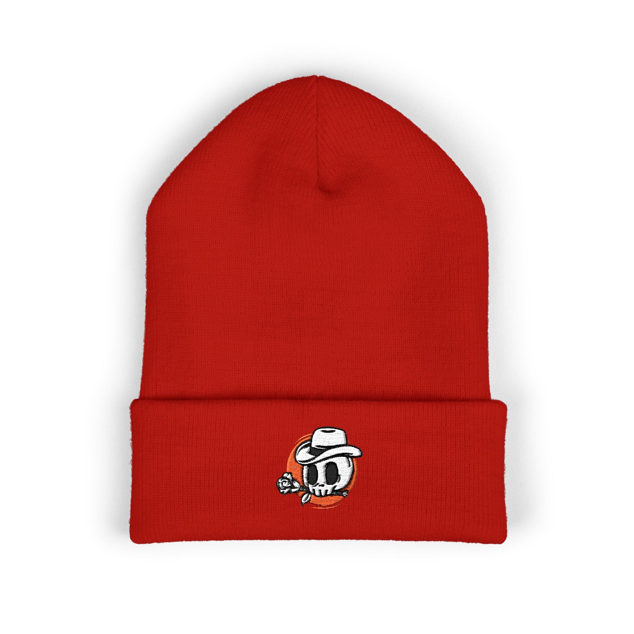 Embroidered Skate Skull Cuffed Beanie — White