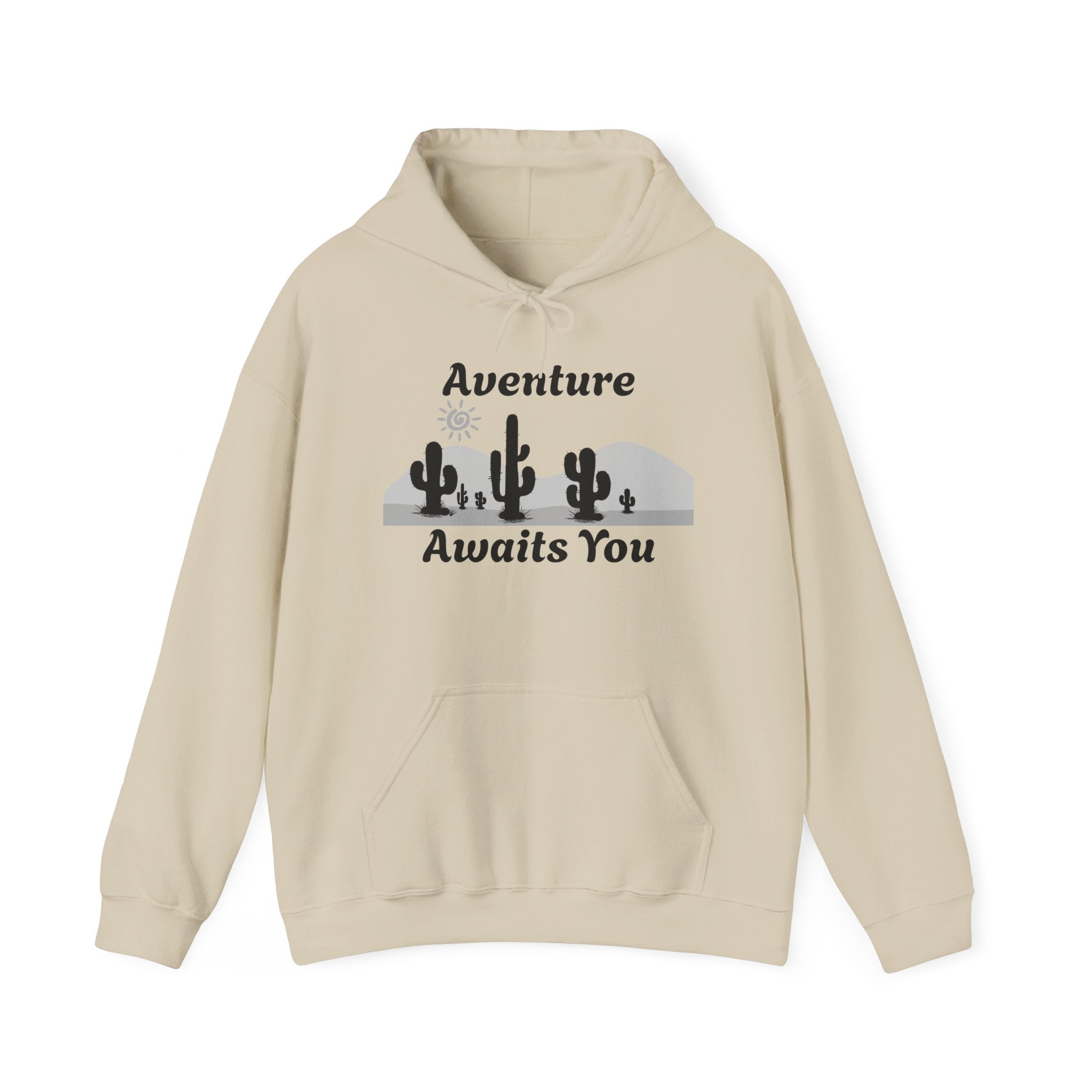 Adventure Awaits You Hoodie — Desert Cactus Graphic Pullover