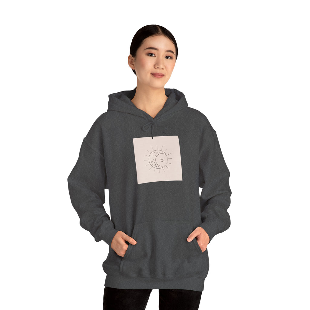 Celestial Moon & Sun Hoodie — Minimal Boho Spiritual Graphic Sweatshirt