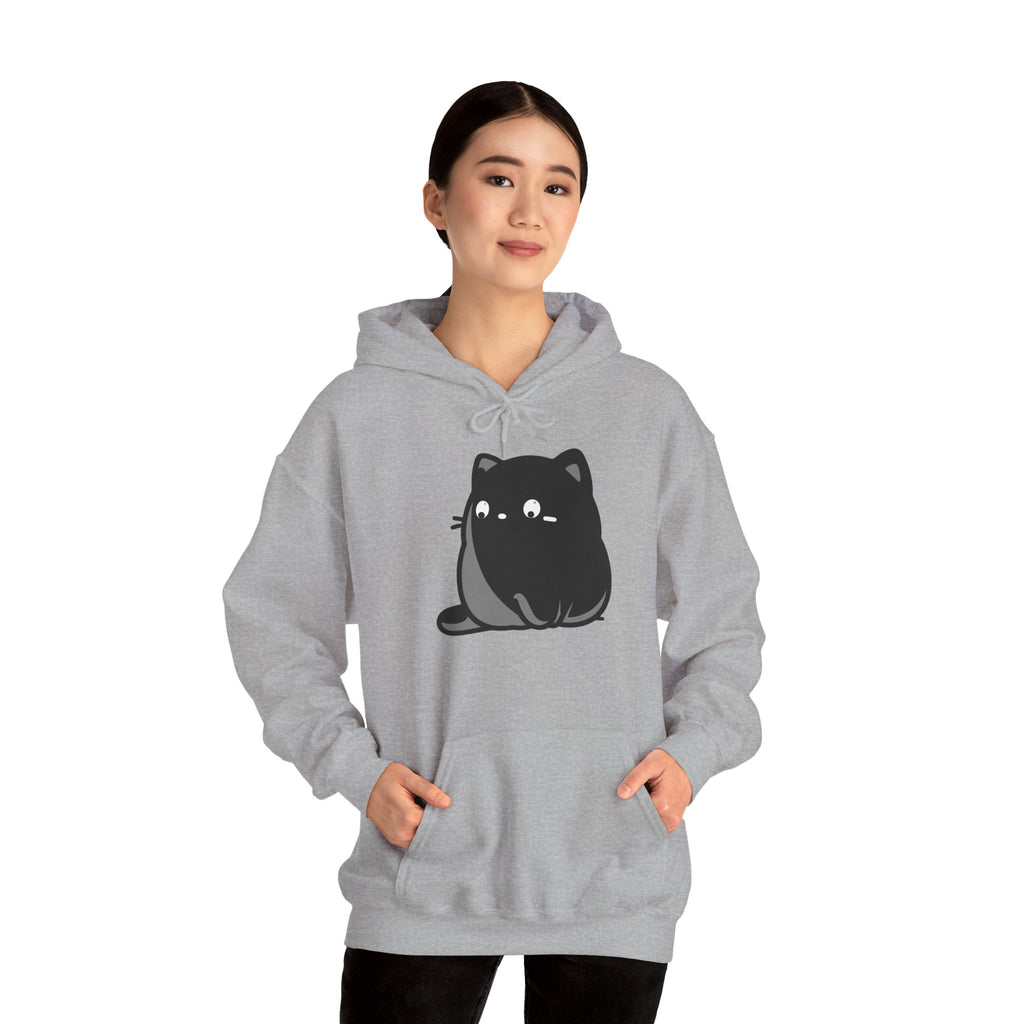 Cute Black Cat Hoodie – Kawaii Chubby Cat Graphic Sweatshirt