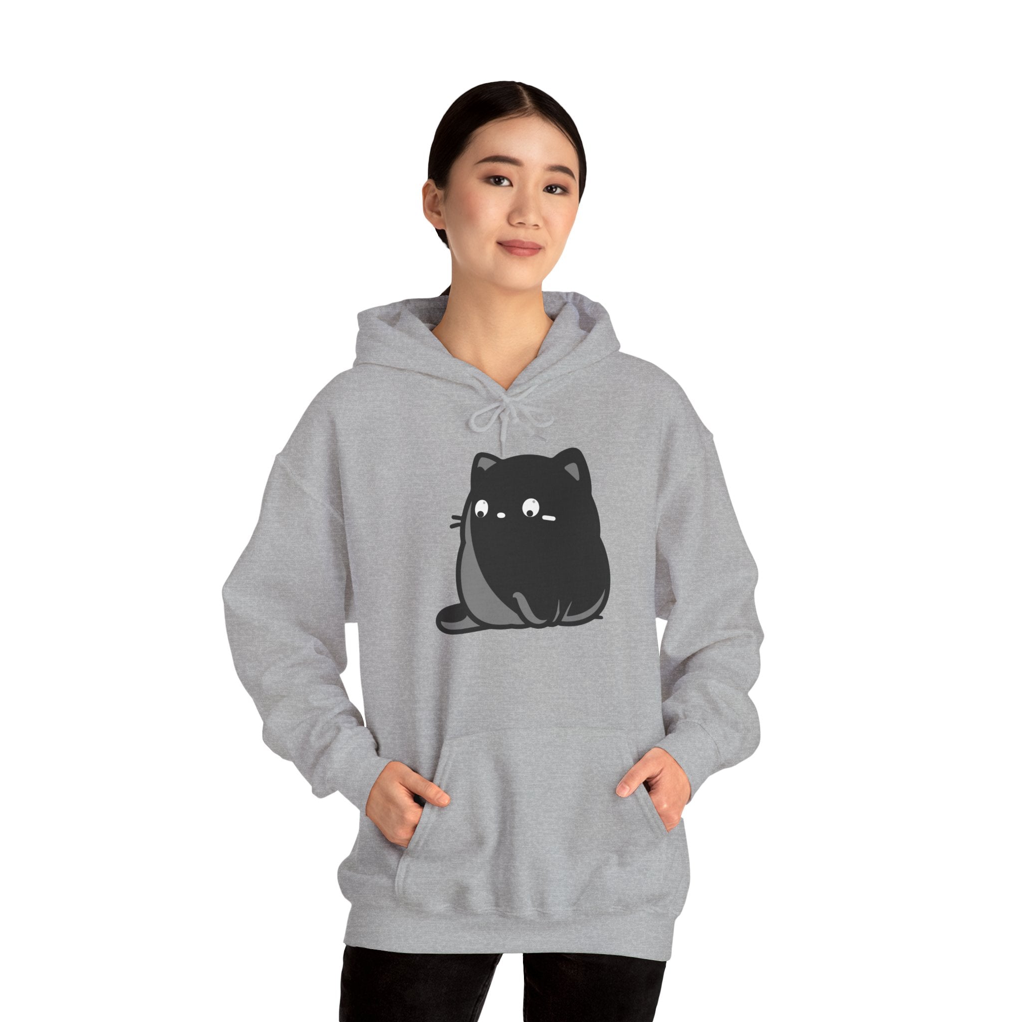Cute Black Cat Hoodie – Kawaii Chubby Cat Graphic Sweatshirt