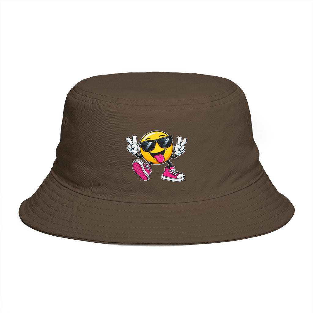 Smiley Peace Sign Bucket Hat — Retro Cool Emoji Sun Hat