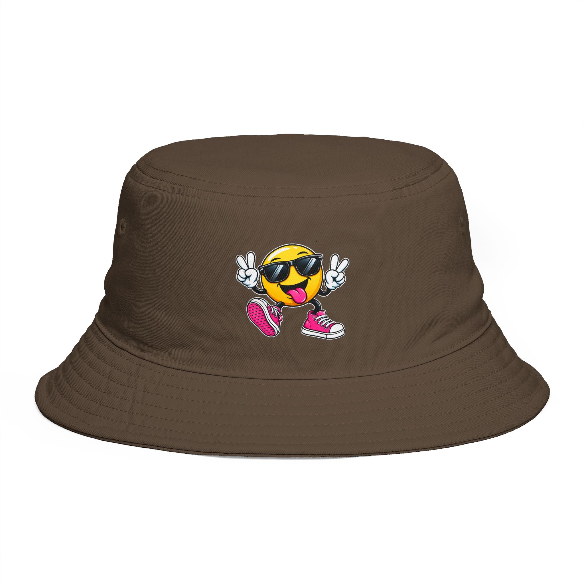 Smiley Peace Sign Bucket Hat — Retro Cool Emoji Sun Hat