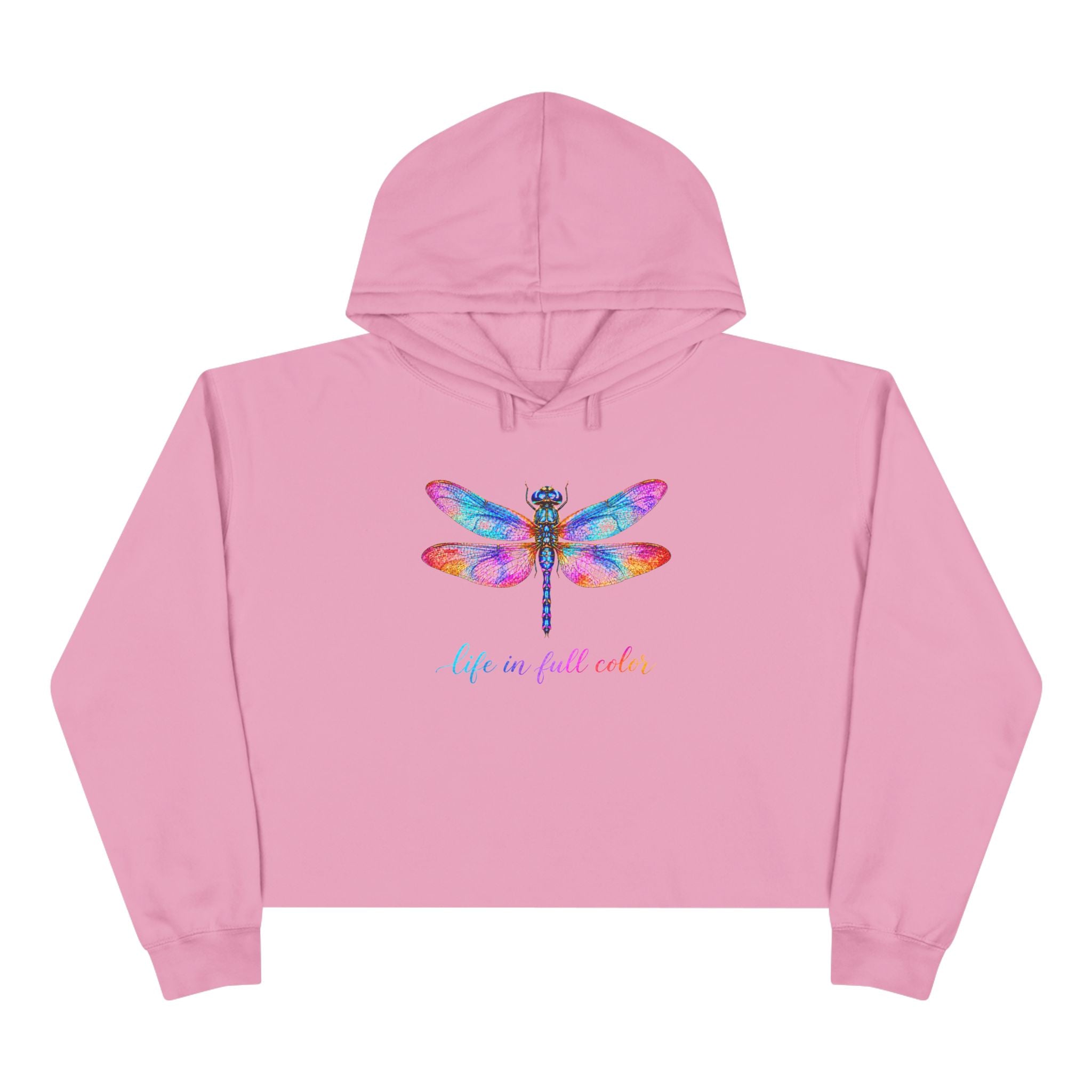 Colorful Dragonfly Crop Hoodie — "Life in Full Color" Graphic