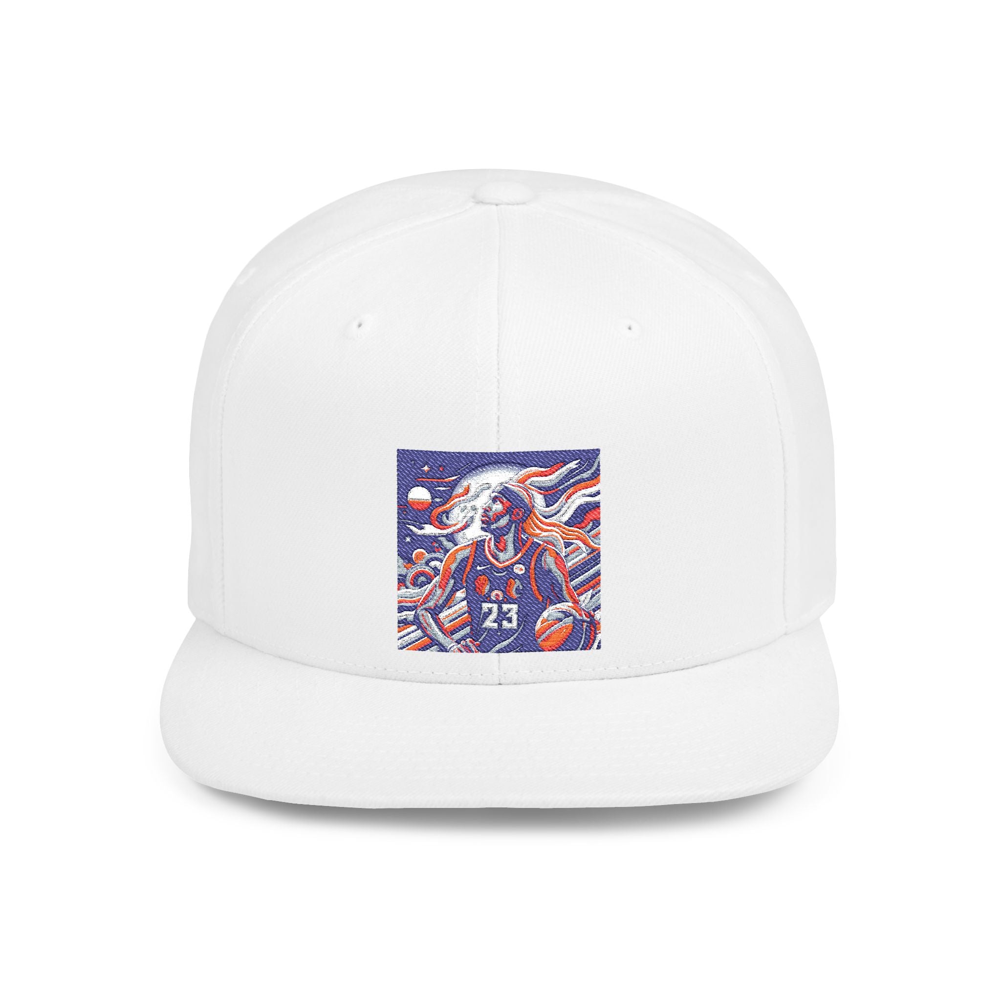Snapback Hat — Retro Cosmic Basketball Graphic Flat Bill Cap