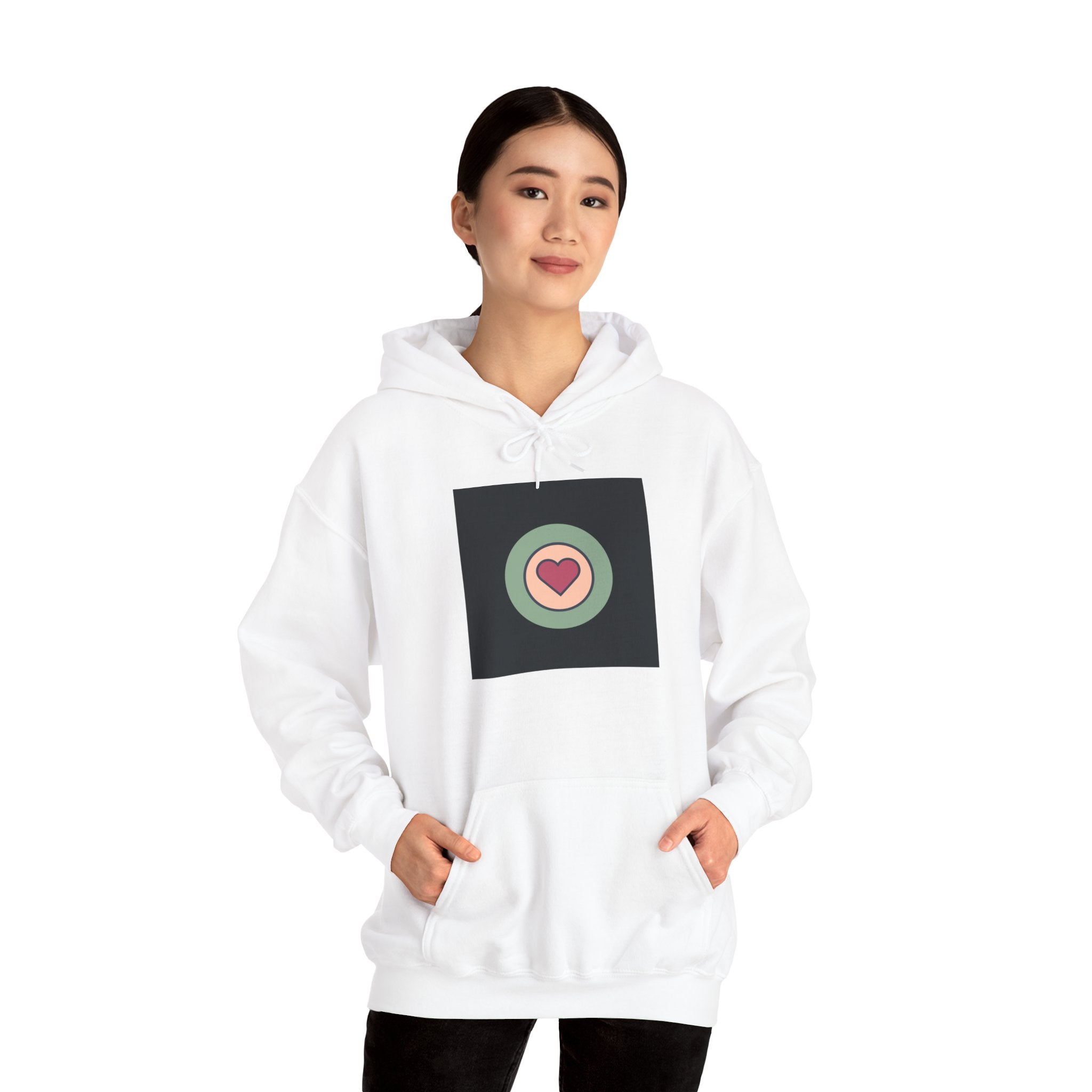 Retro Heart Target Hoodie — Vintage Pastel Heart Graphic Hooded Sweatshirt