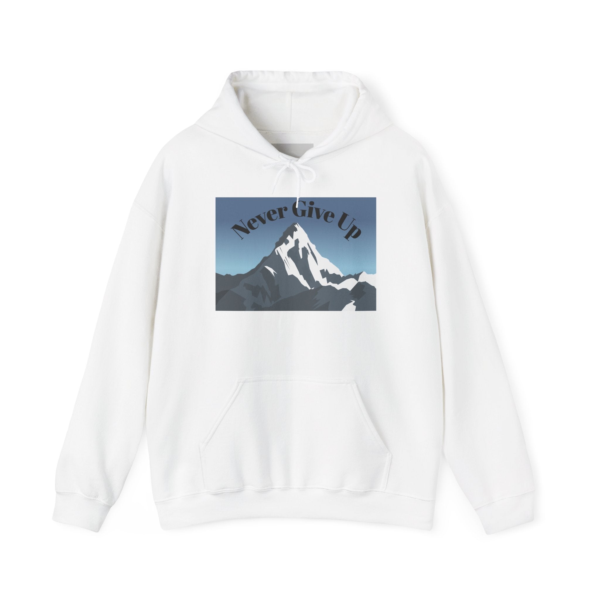 Motivational Mountain Hoodie - "Never Give Up" Inspirational Graphic Hoodie
