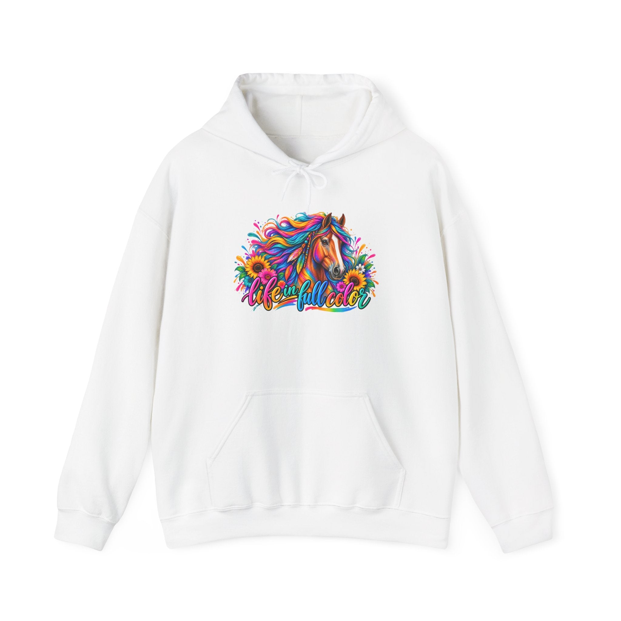 Colorful Horse Hoodie — Vibrant Rainbow Horse Graphic "Live Wild" Sweatshirt