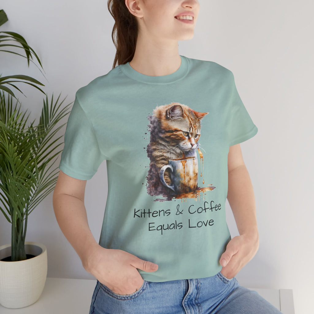 Cat & Coffee T-Shirt — "Kittens & Coffee Equals Love" Cute Cat Graphic Tee
