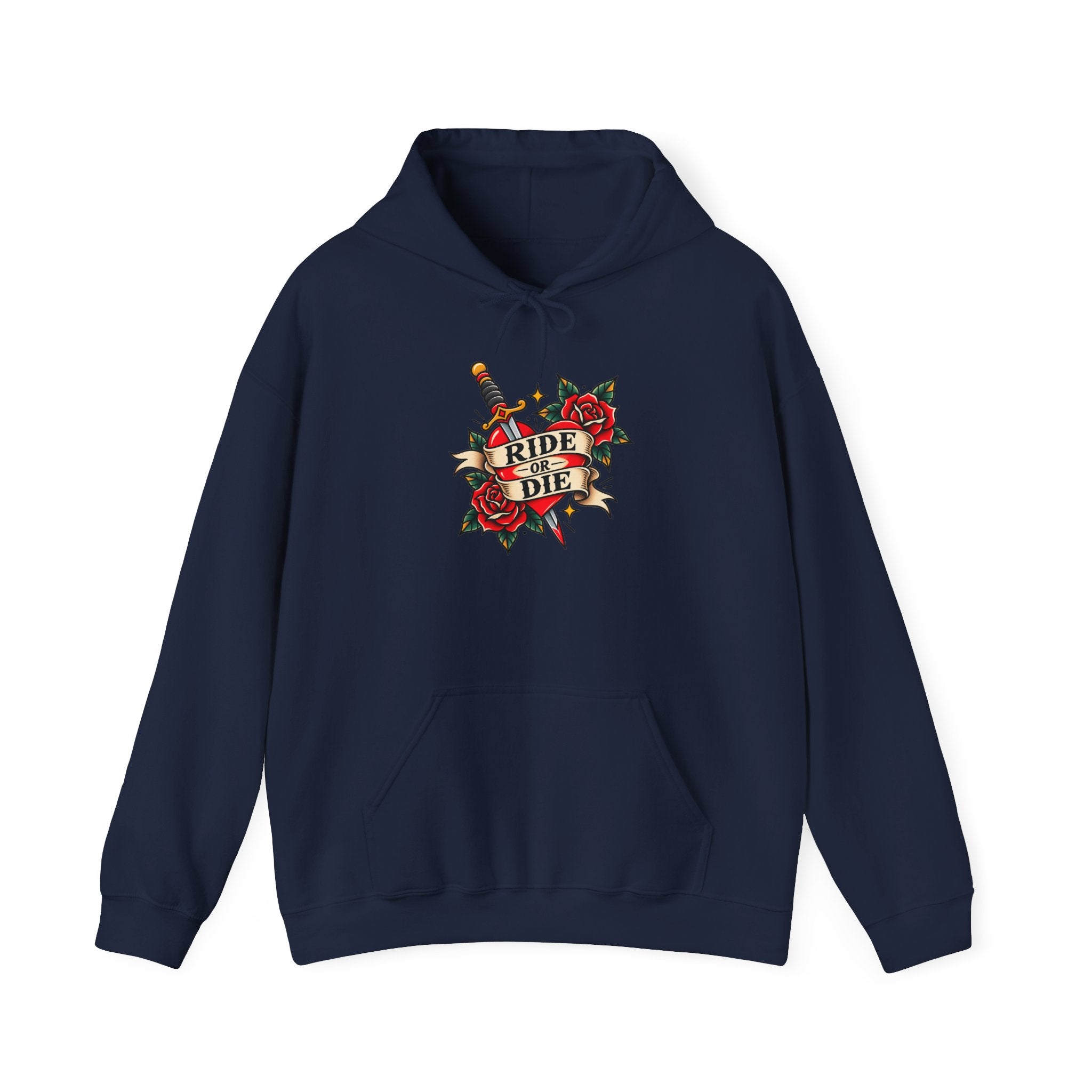 Ride or Die Rose Dagger Hoodie – Retro Tattoo Graphic Pullover
